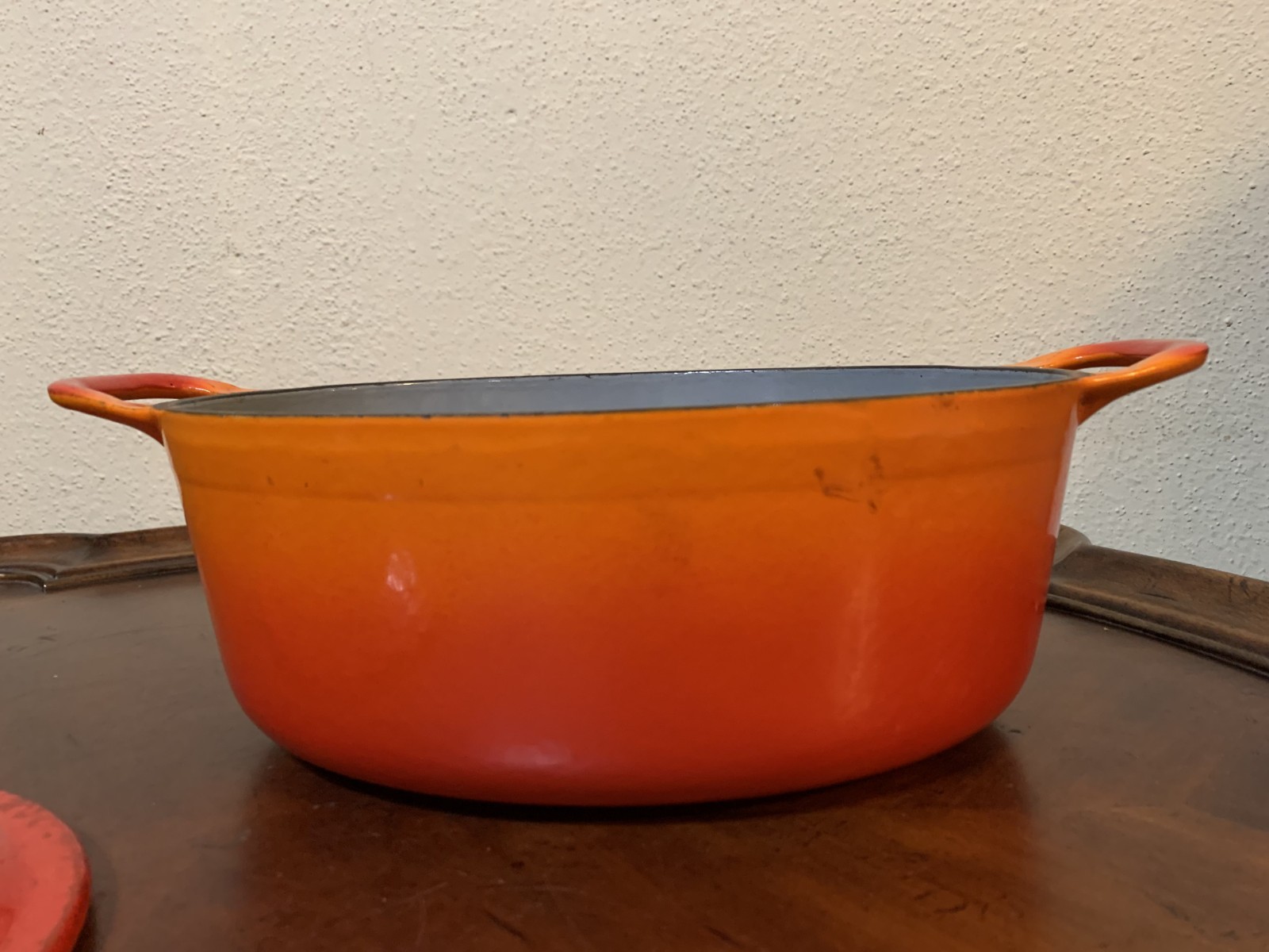Descoware Cast Iron Enameled Flame Orange Oval Dutch Oven 4 qt Casserole Belgium