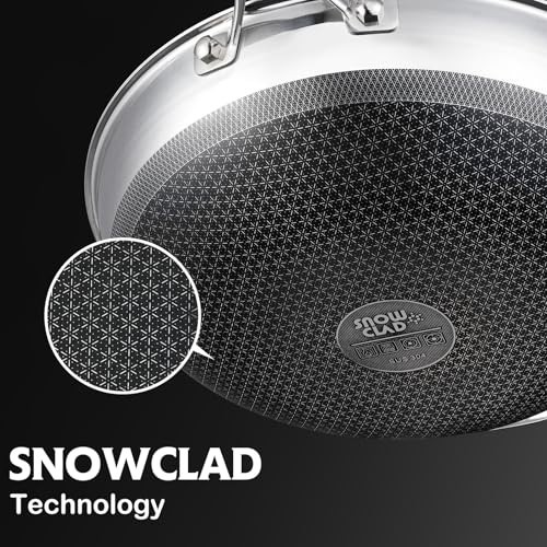 SNOWCLAD Tri-Ply Frying Pan Stainless Steel Nonstick Pan W/Lid Hybrid Woks, 13″