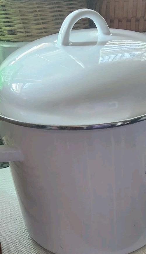White Enamelware Silver Trim Stock Pot with Handles 6 Qt 12 X8 Farmhouse