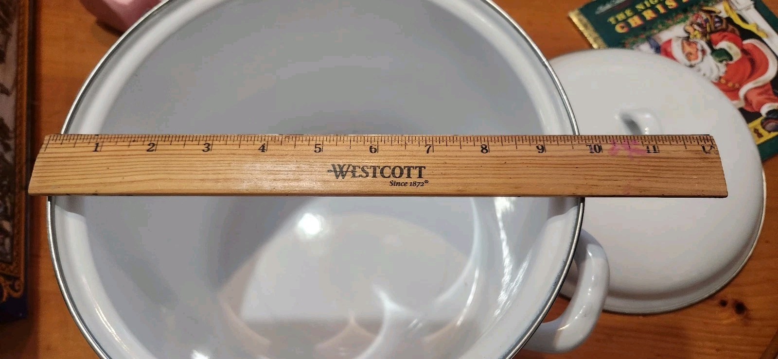White Enamelware Silver Trim Stock Pot with Handles 6 Qt 12 X8 Farmhouse