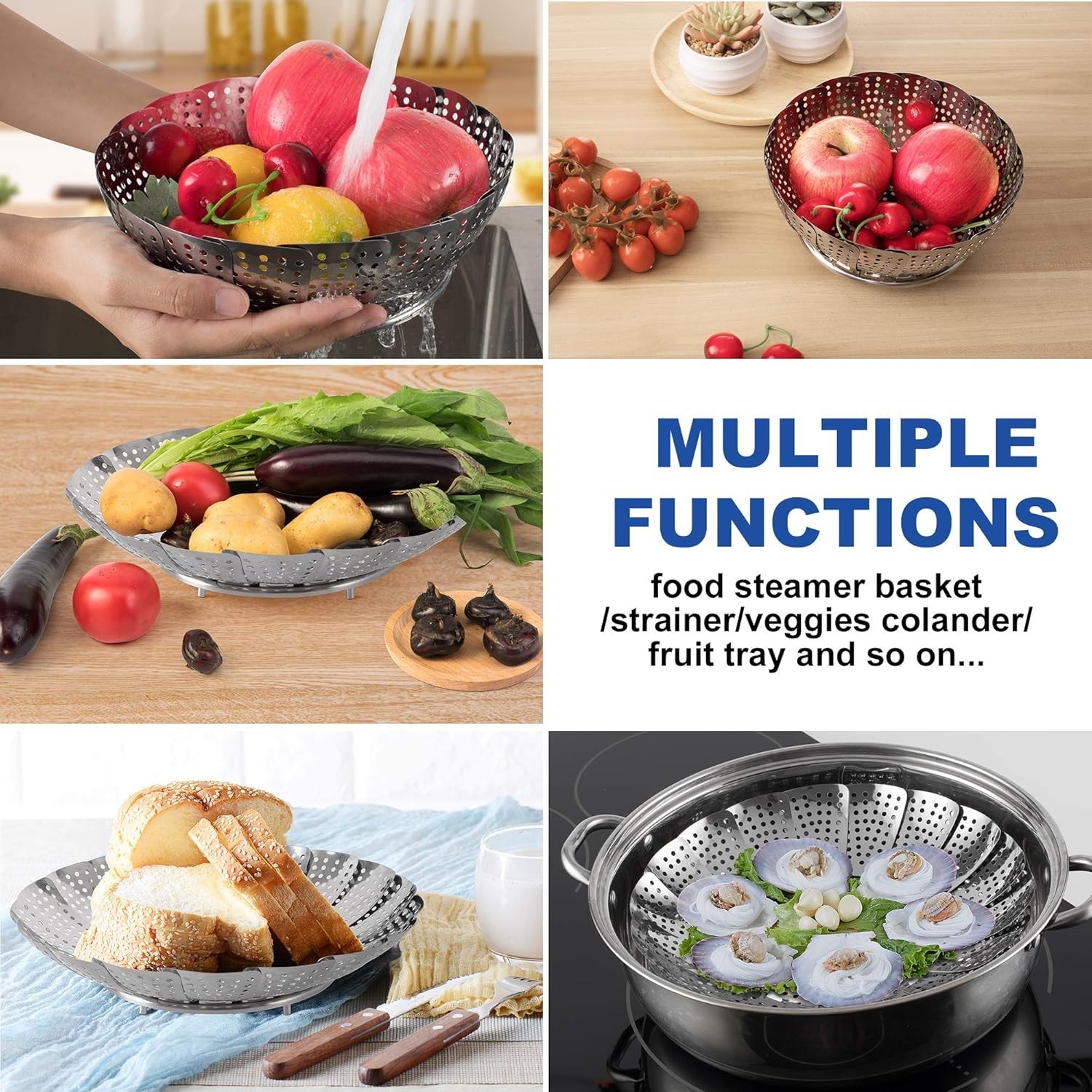 Stainless Steel Vegetable Steamer Basket Expandable To Fit Various Pots 5.5 9.3