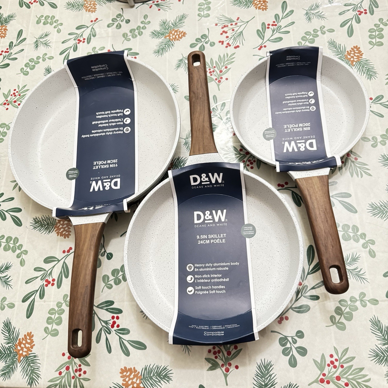 Deane & White D&W Set of 3 Light Grey Skillets Frying Pans 8″ 9.5″ 11″ Cookware