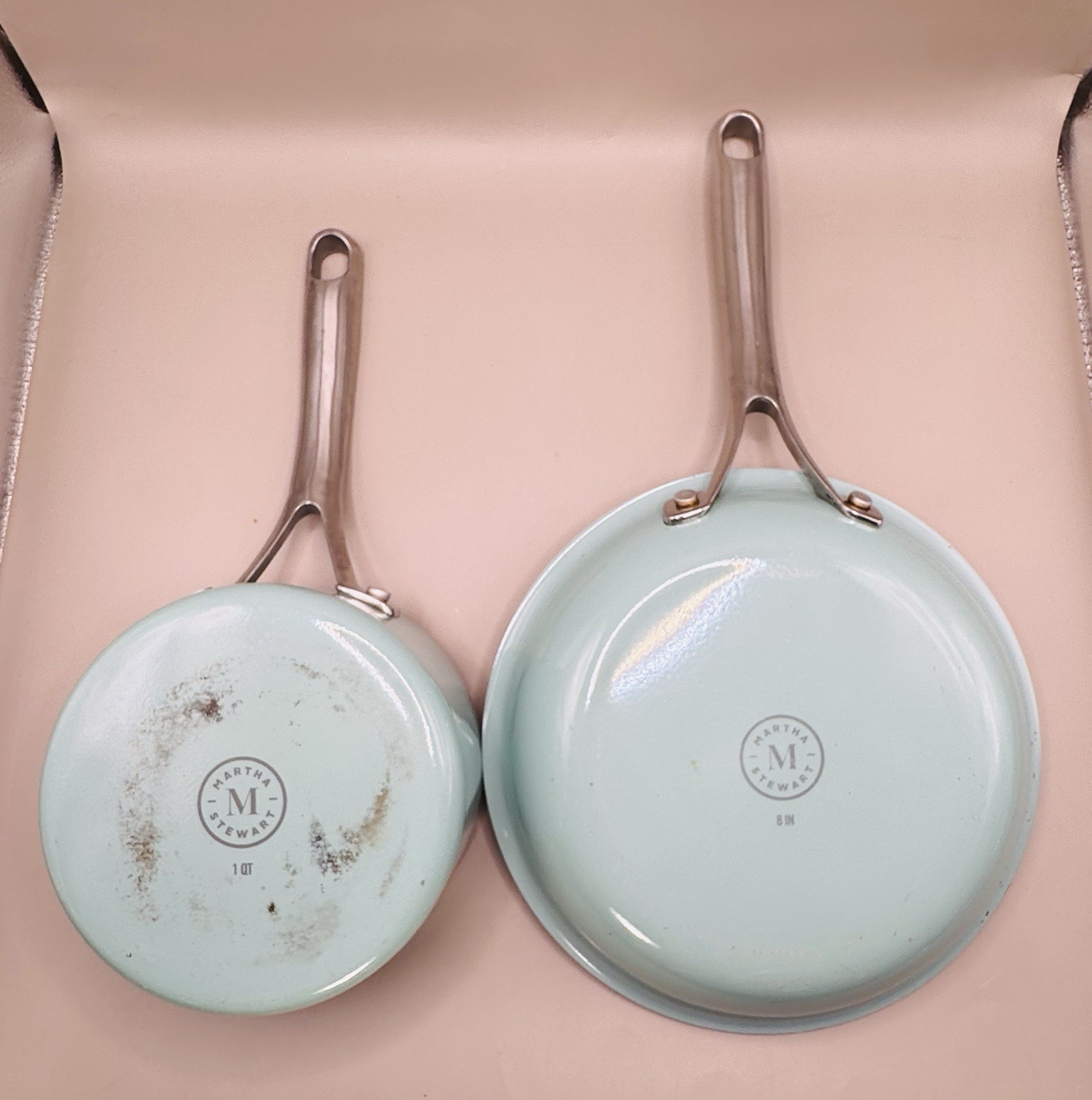 Martha Stewart Lockton 8″ Turquoise Aluminum Nonstick Frying & 1 QT Sauce Pan