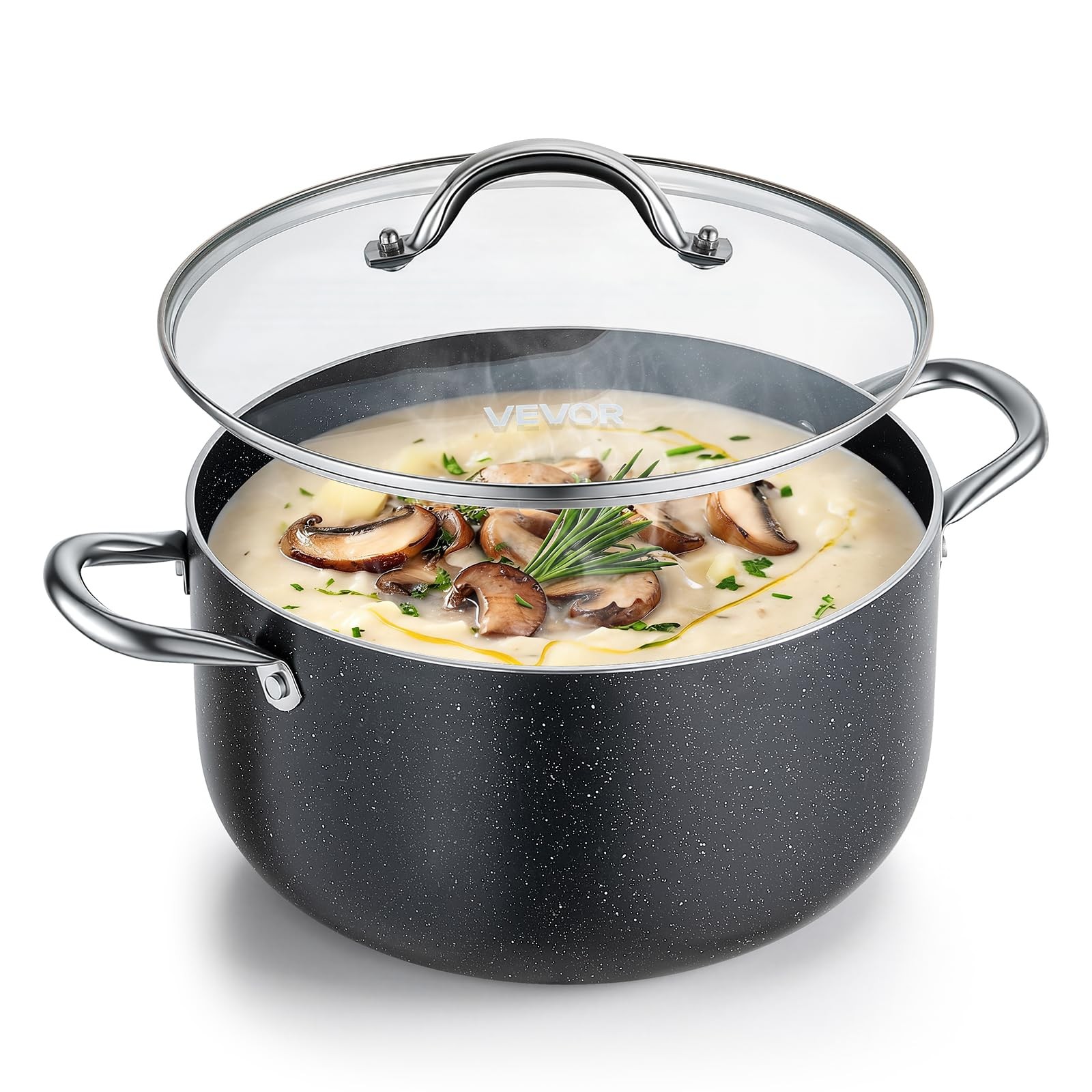 Vevor Aluminum Stock Pot 8-Quart Nonstick Ceramic Coated Pot Glass Lid