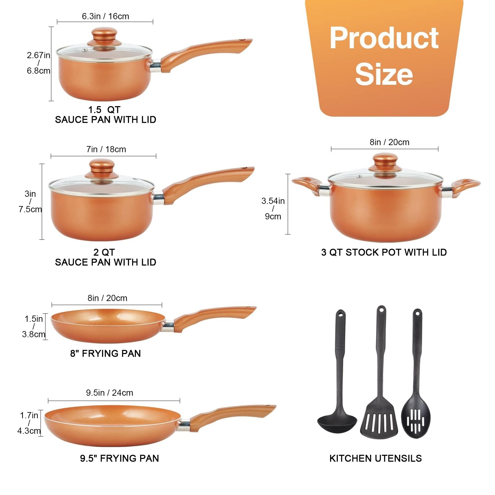 11pc Nonstick Cookware Set Pots Pans Ceramic Coating Induction Gas Stay Cool Han