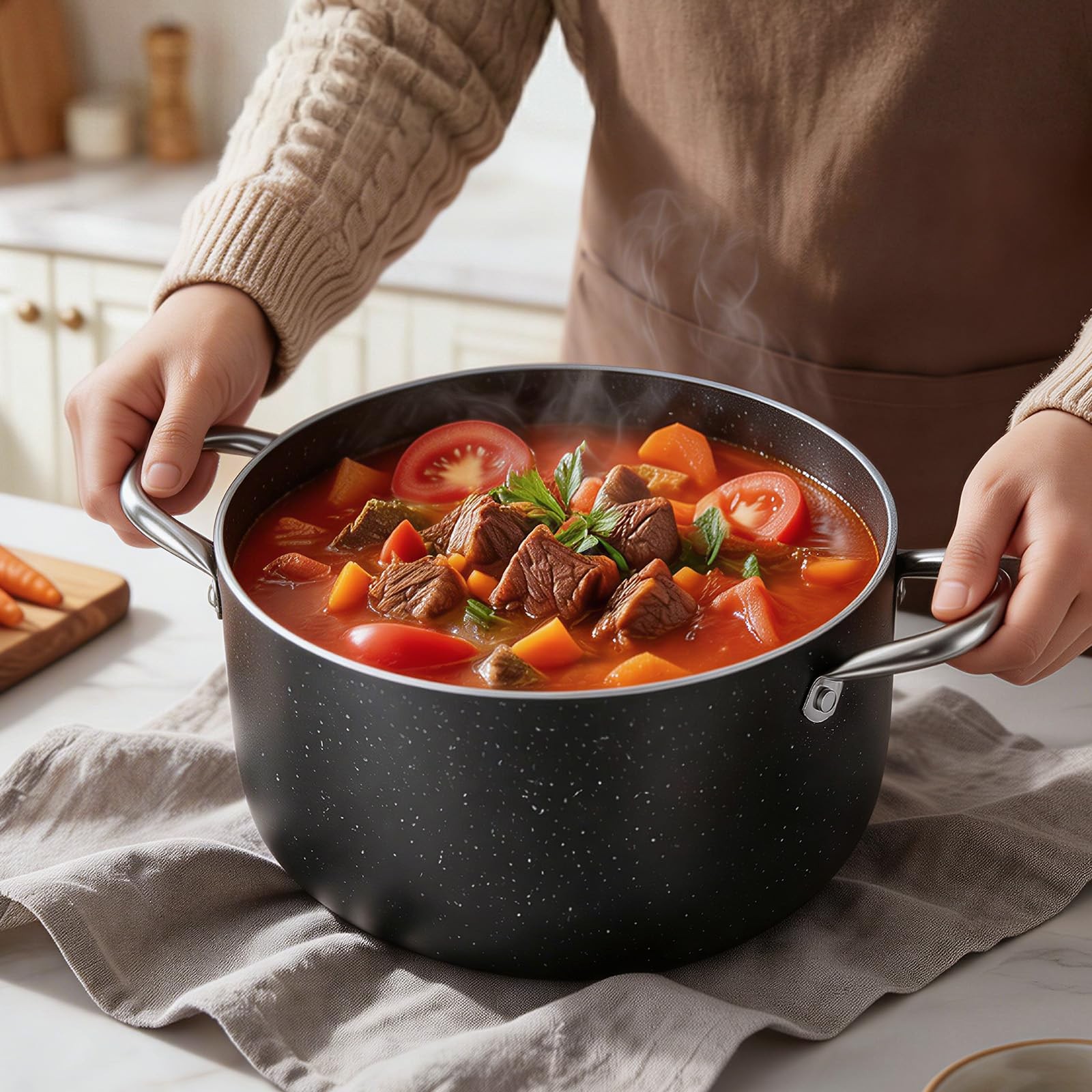 Vevor Aluminum Stock Pot 8-Quart Nonstick Ceramic Coated Pot Glass Lid