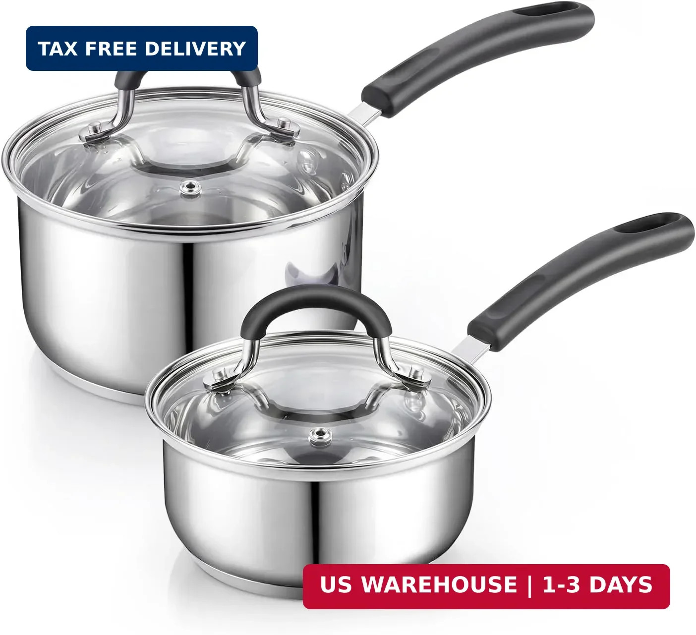 Cook N Home Professional 1 Quart and 2 Quart Stainless Steel Saucepan Set with L