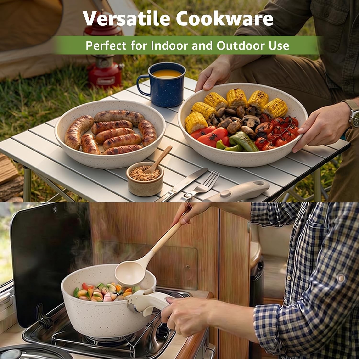 19-Pc Ceramic Nonstick Cookware Set, Removable Handles, PFAS-Free