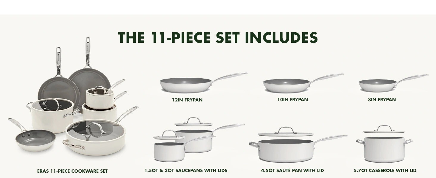 GreenPan Eras Ceramic Non-Stick 11-piece Cookware Set White