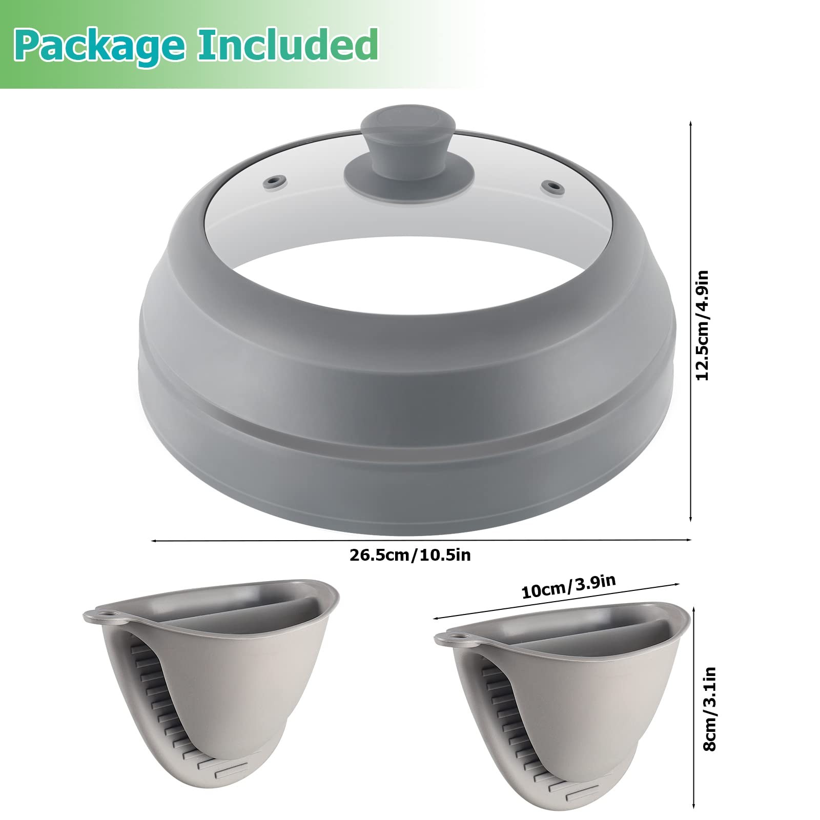 Microwave Splatter Cover for Food,10.5 Inch Collapsible Silicone and Glass Co…