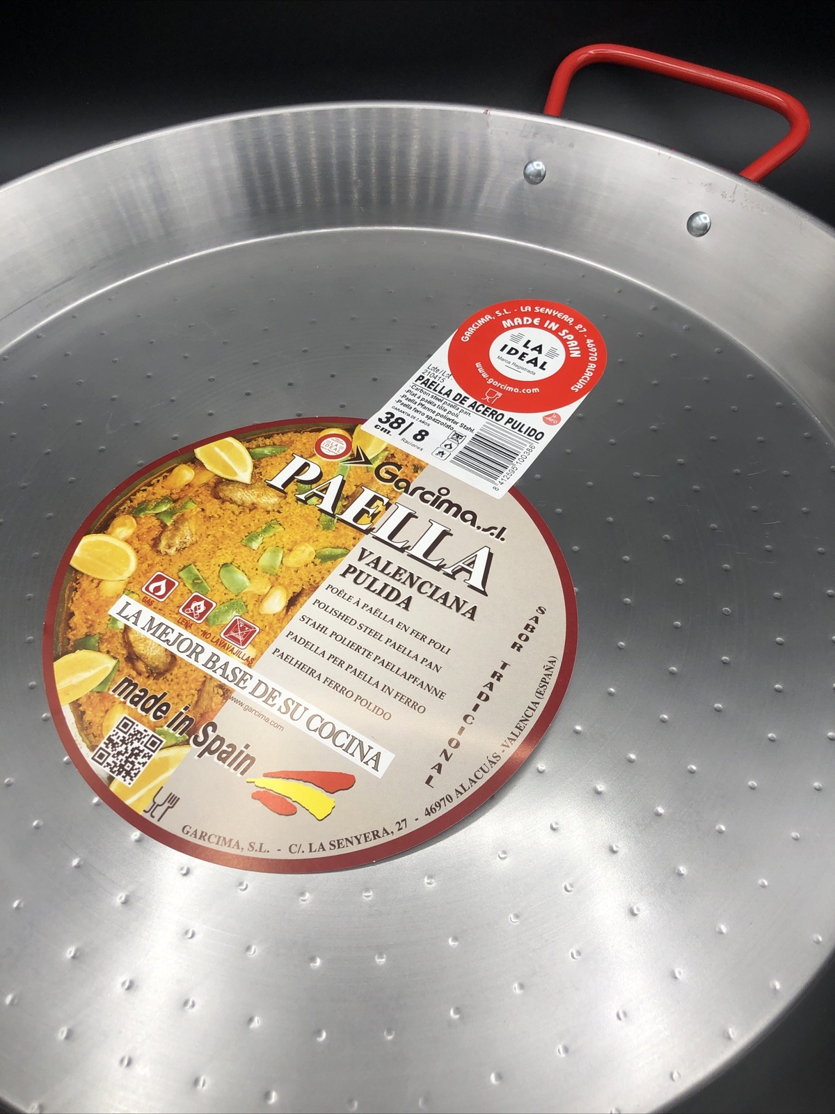 Garcima 15-Inch Carbon Steel Paella Pan, 38cm, Silver Spain