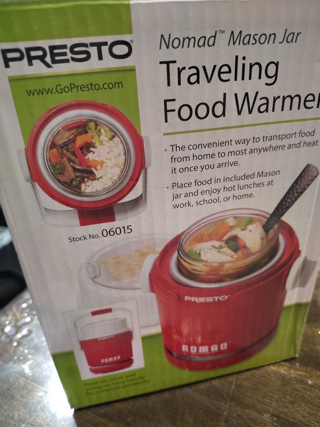 NIB Presto® Nomad™ Electric Traveling Food Mason Jar Lunch Warmer 06015 Red