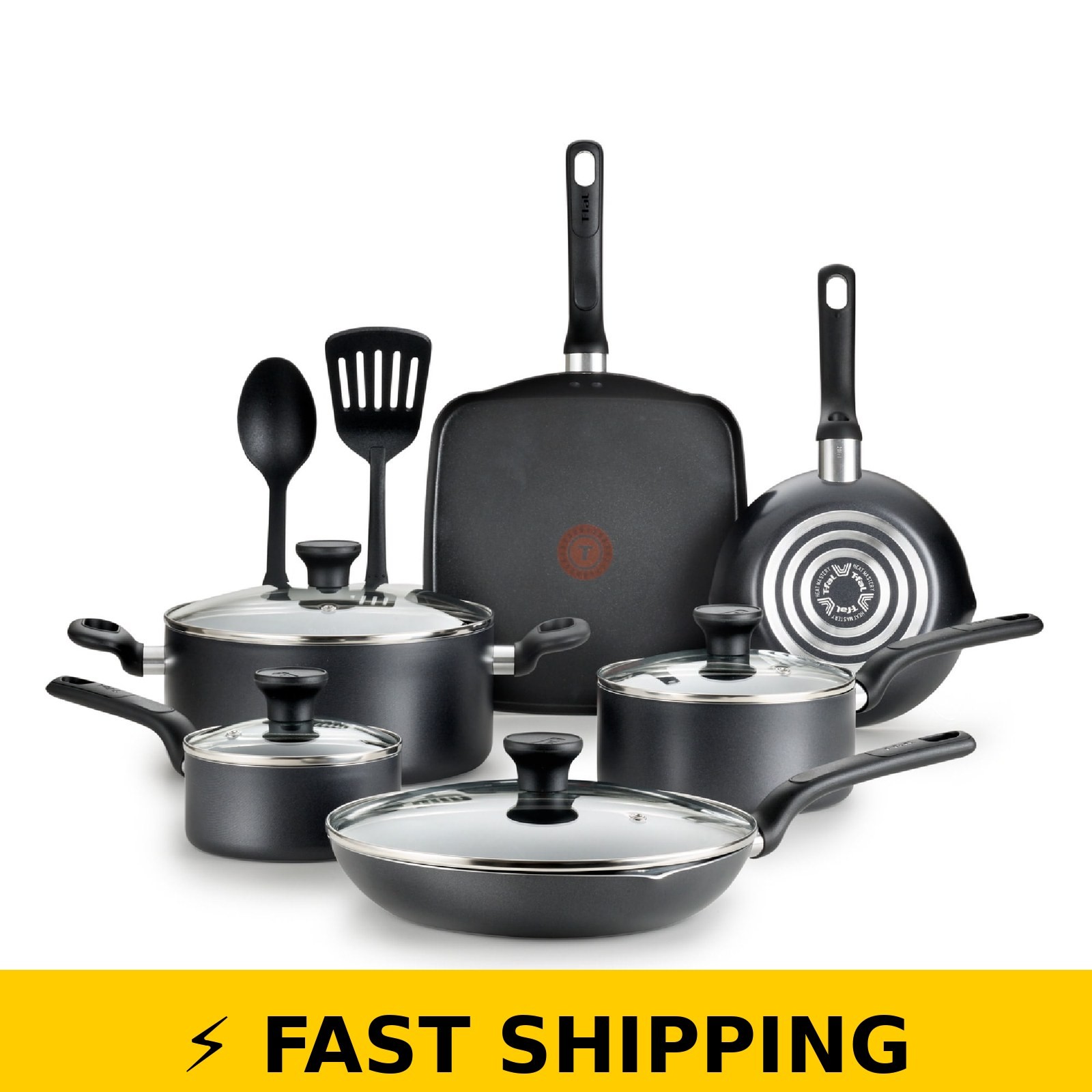 T-fal Easy Care Nonstick Cookware Set, 12 Pieces, Grey