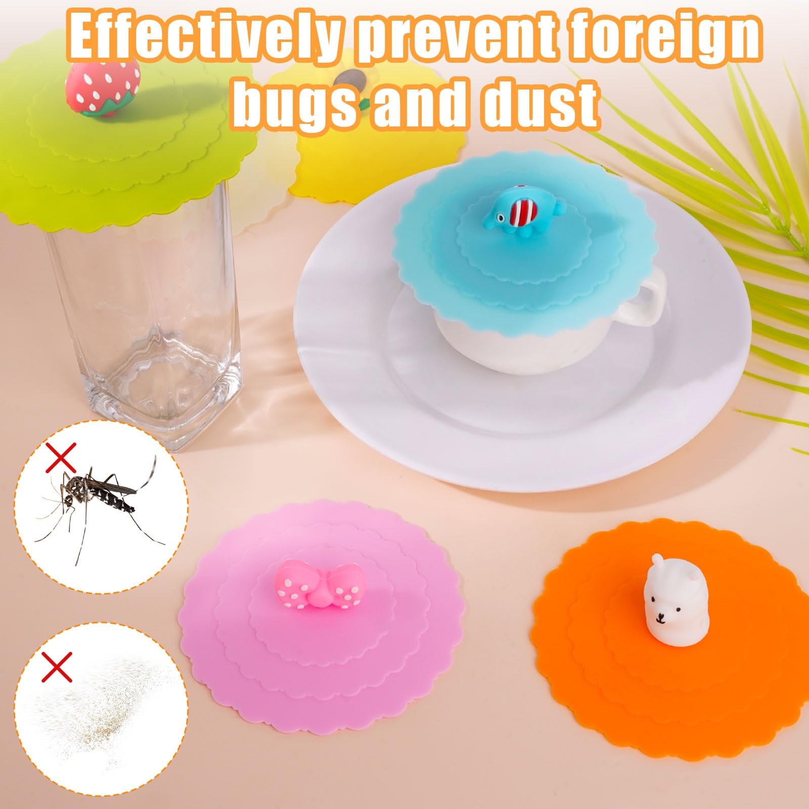 10 Pcs Silicone Cup Lids for Cups, Mugs, Beer Glasses, Reusable Food Grade An…