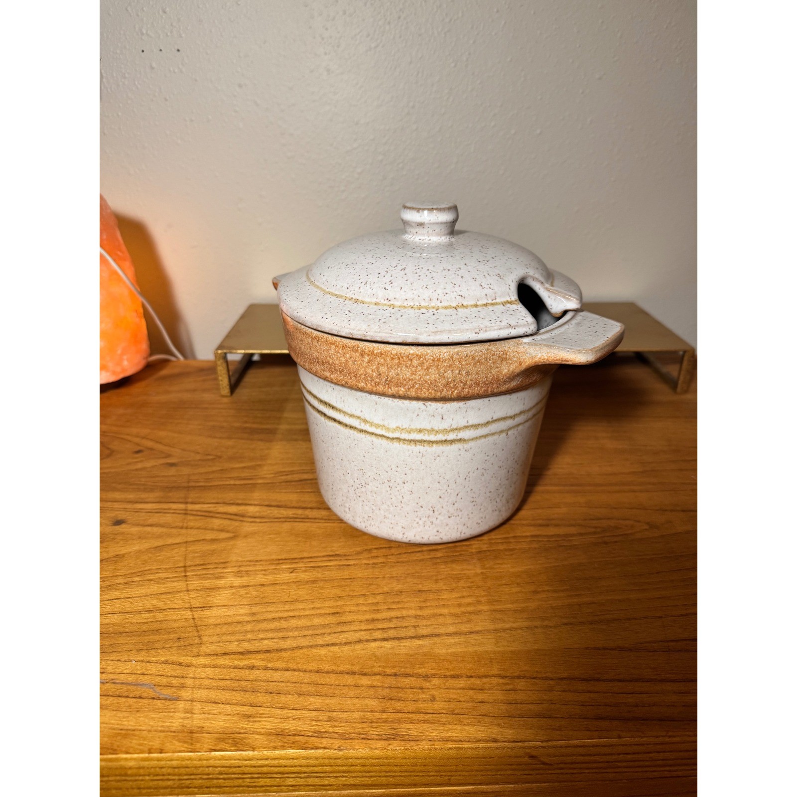 Pottery Craft USA 2.5 QT Stoneware Bean Pot with Lid Speckled GlazeVintage