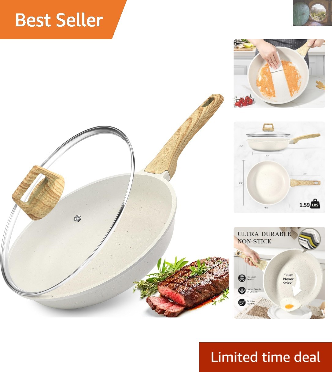 Versatile 9.5-Inch Nonstick Pan with Lid – For Gas, Electric & Induction Use