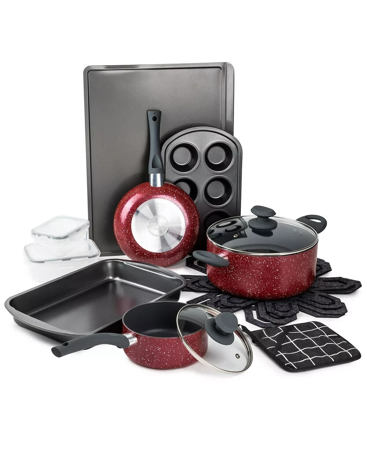 Brooklyn Steel Co. Venus Nonstick Aluminum Cookware & Bakeware Set 16-Piece RED