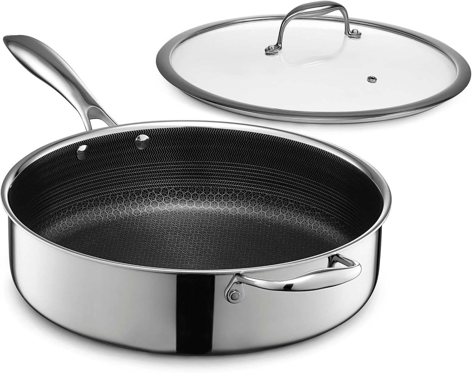 5.5 Quart Hybrid Nonstick Deep Sauté Frying Pan with Lid, Dishwasher and
