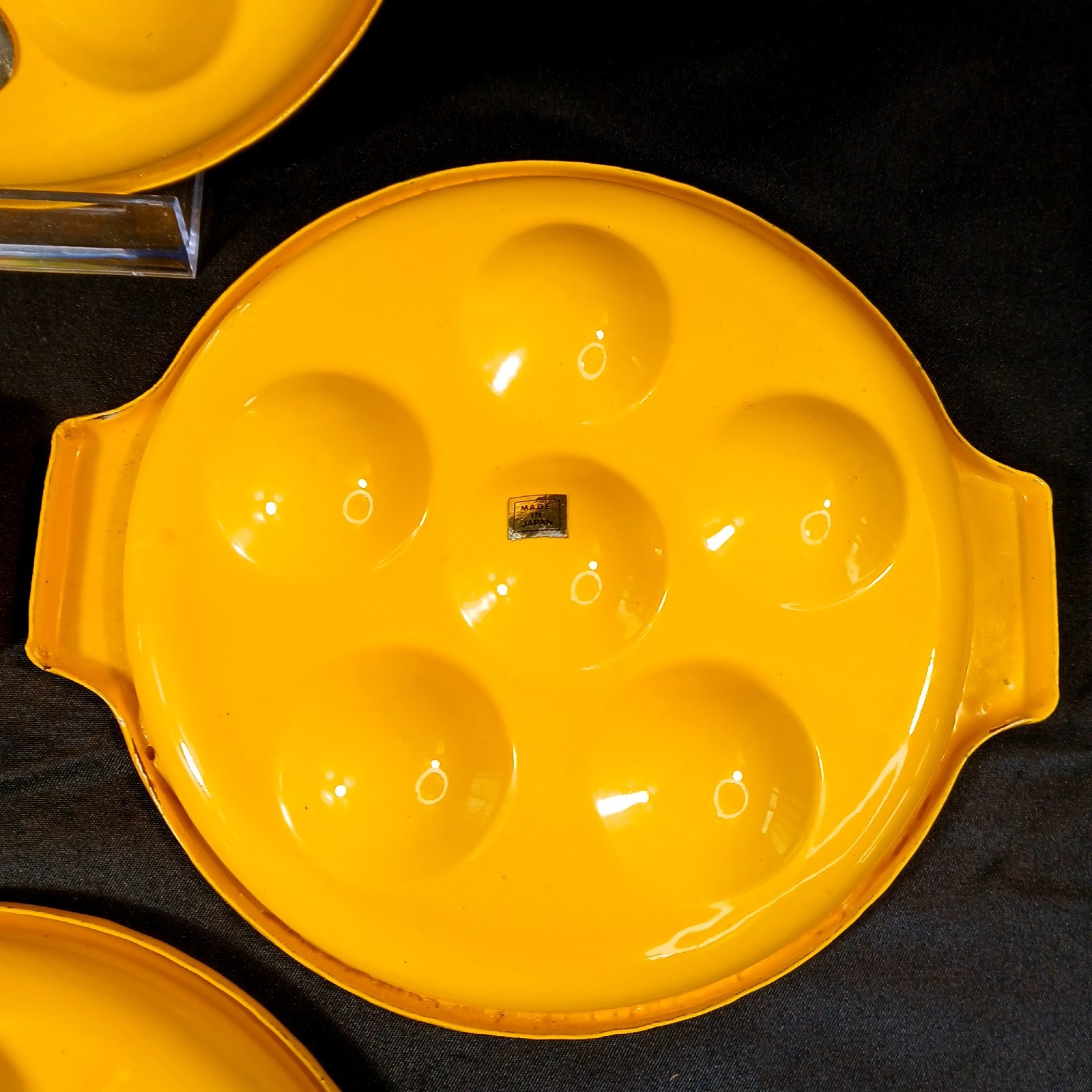 🌼 Vintage Yellow Enamel Steel Escargot Plates Japan Set 4