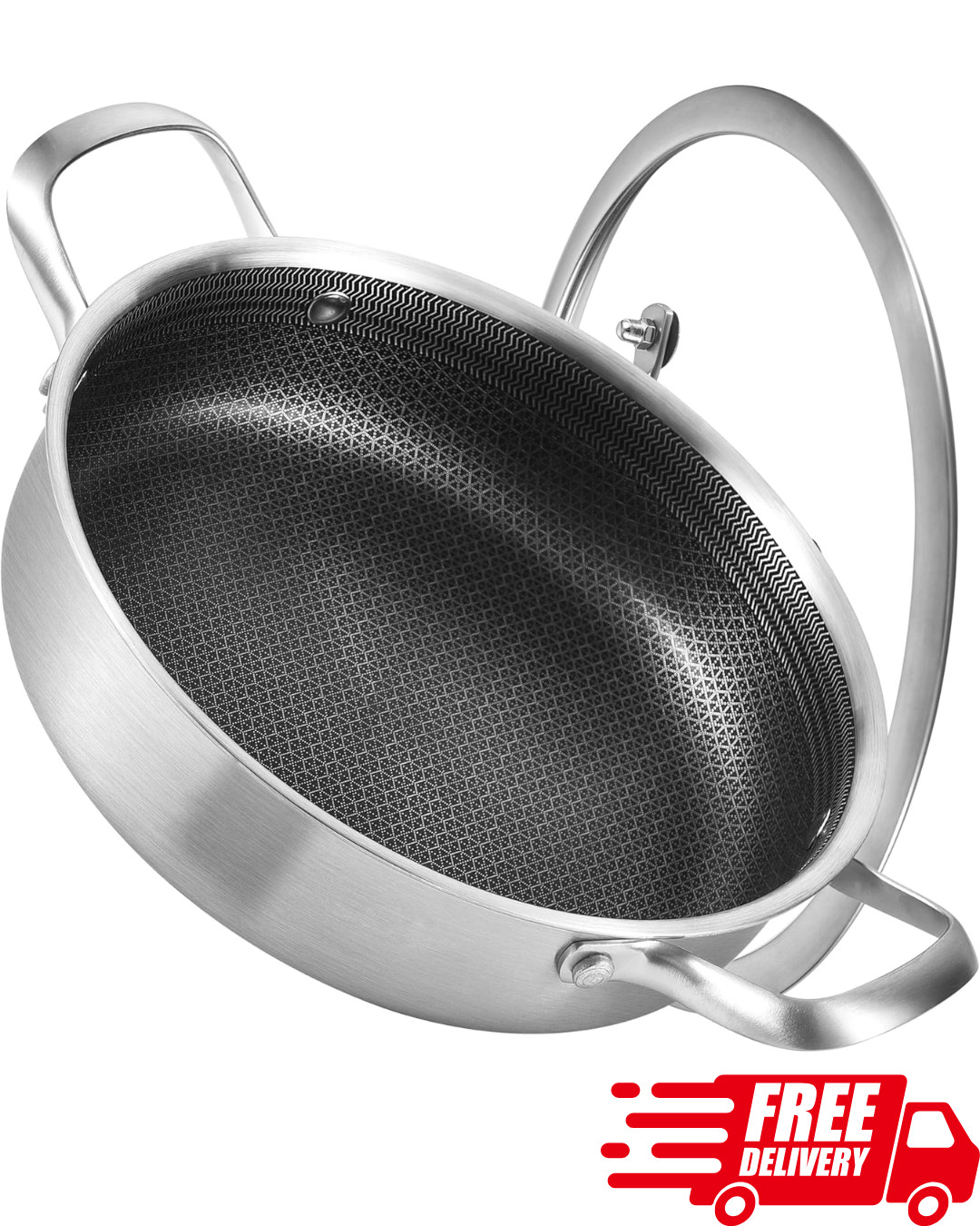 10” 3QT Stainless Steel Nonstick Sauté Pan with Lid – Induction & Oven Safe
