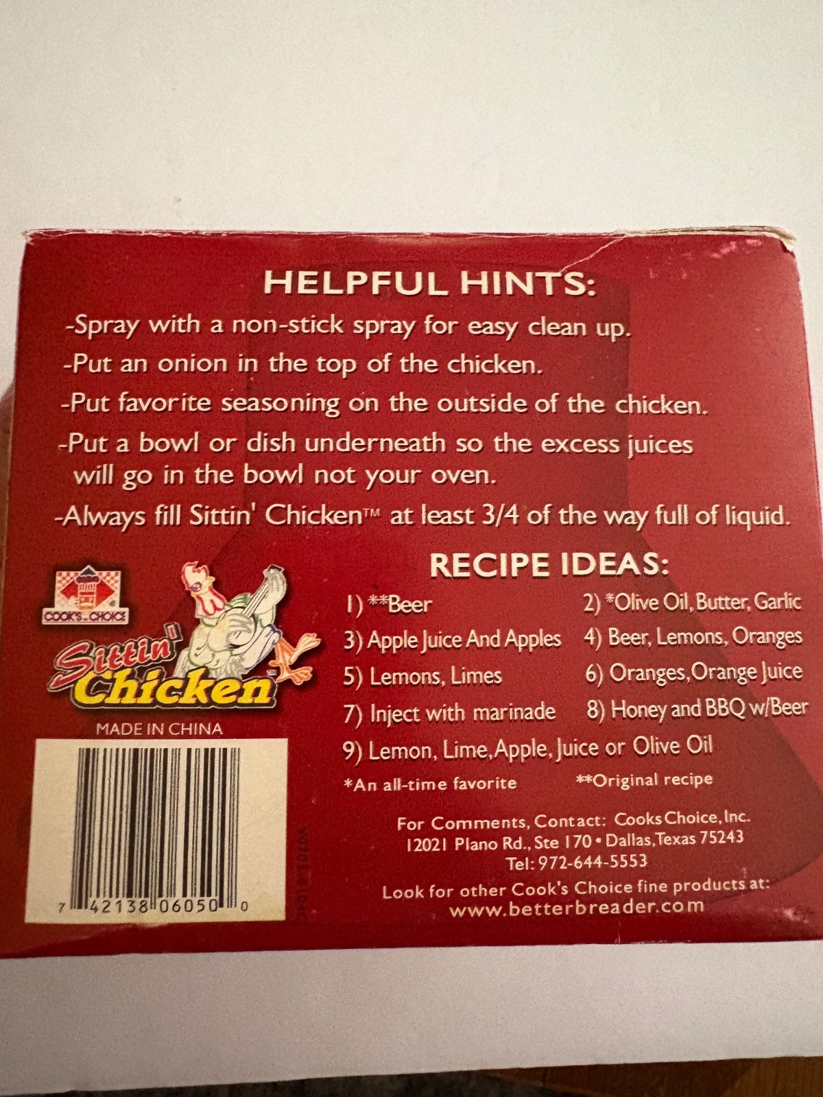 Cook’s Choice Sittin’ Chicken Ceramic Beer Can Chicken Roaster With Box BBQ Gril