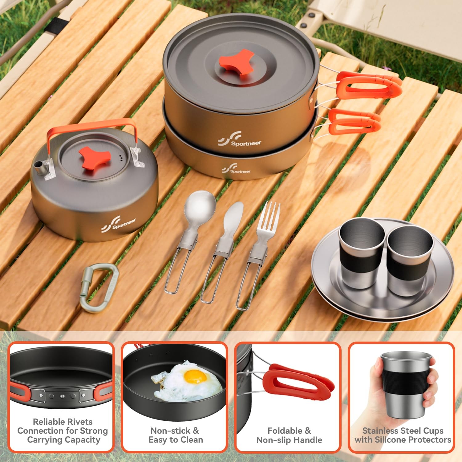 18Pcs Non Stick Lightweight Camping Cookware Set 18Pcs Piece Cookware Set