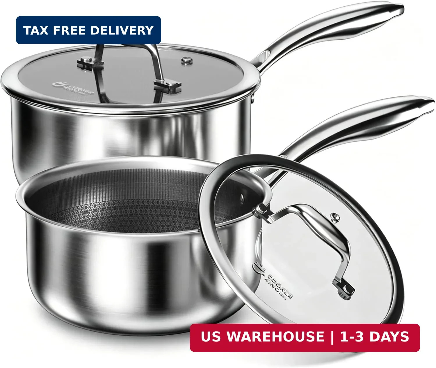 COOKER KING Sauce Pan Set, 1.5 QT & 2 QT Saucepan with Lid, Hybrid Ceramic Nonst