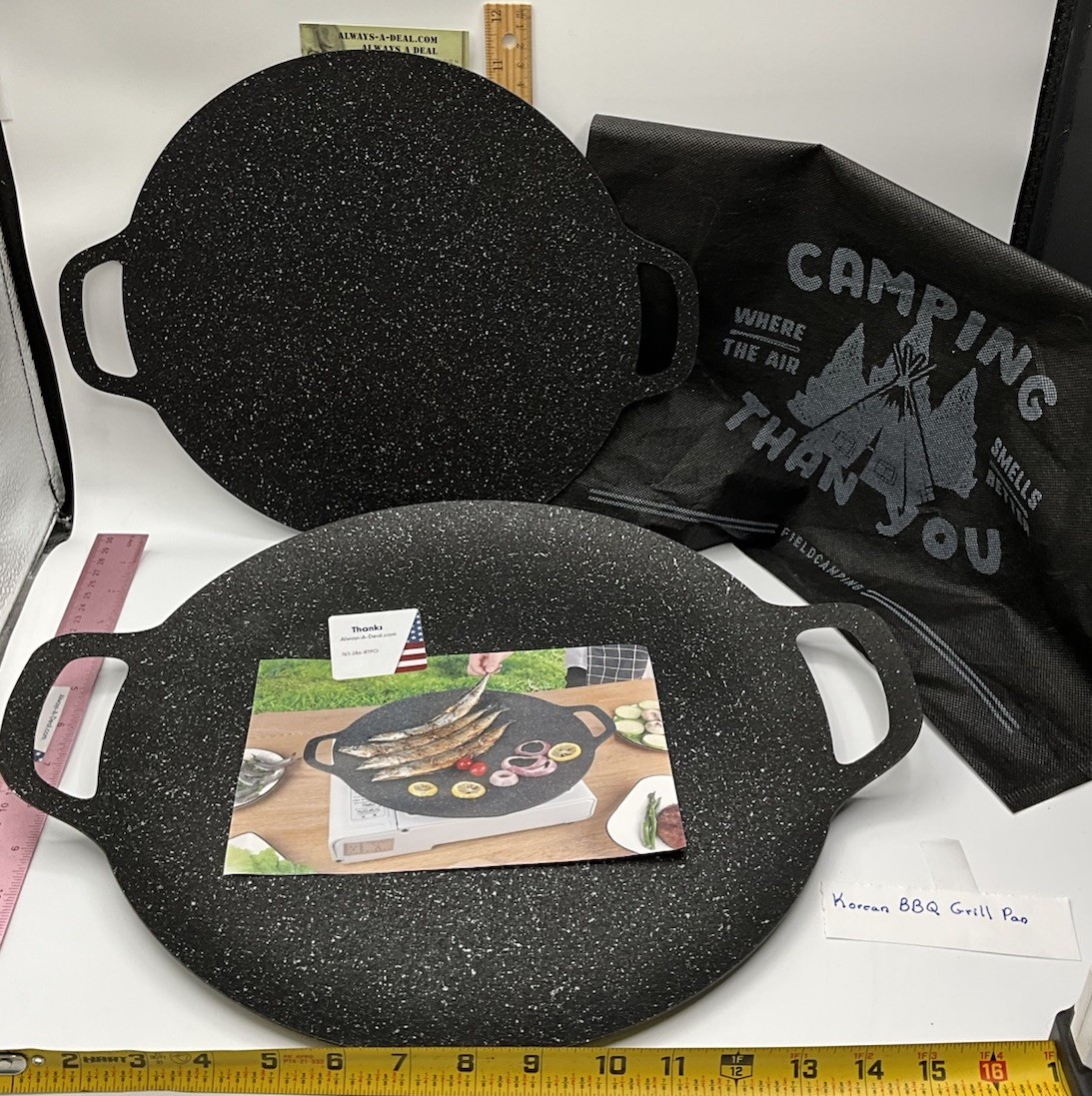 Korean BBQ Grill Pan Set 2 Metal Large Cooking Pan Camping Black Flat Pans Two