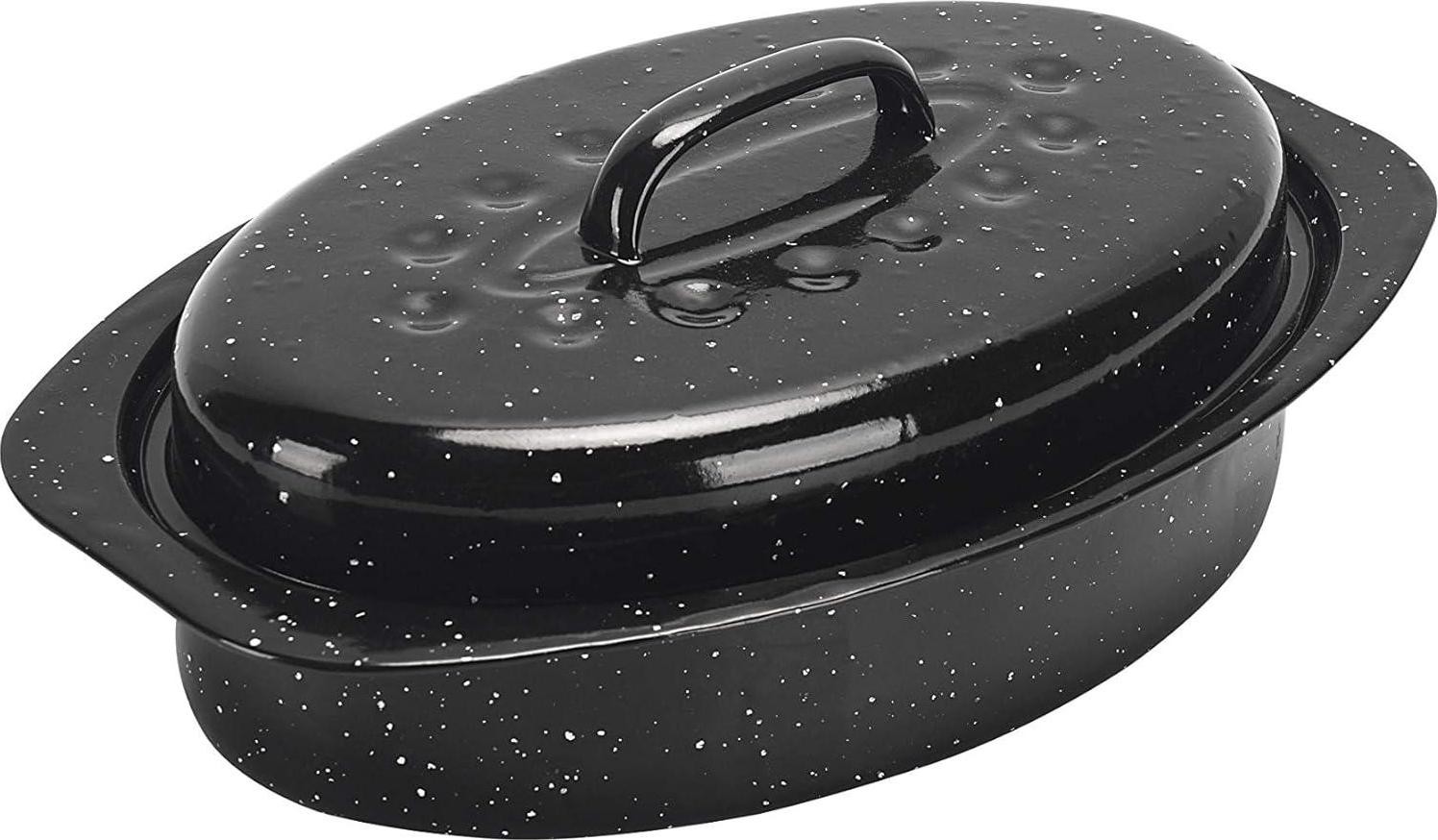 Covered Oval Roaster, 13 Inches, Black