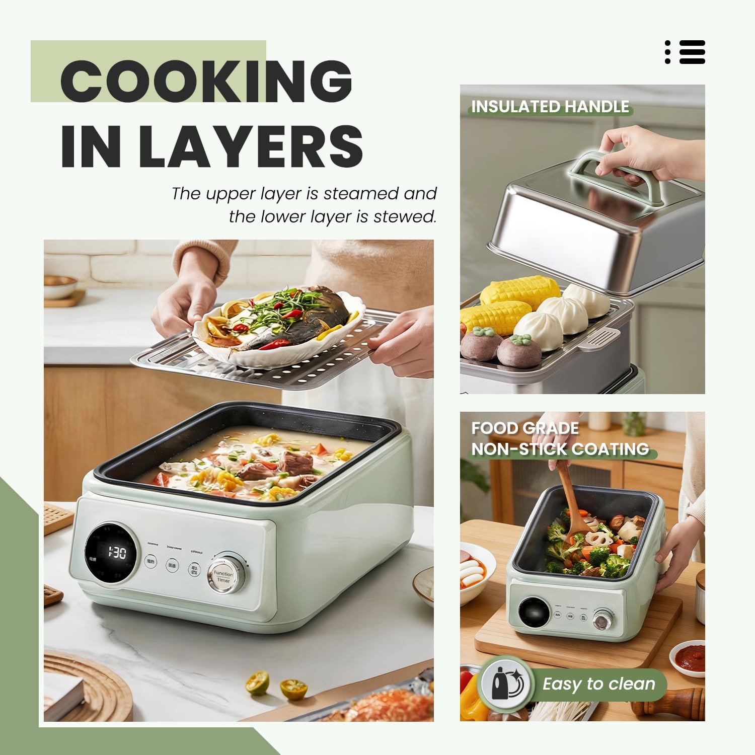 15.8QT Electric Food Steamer, 3 Tier Food Steamer for Cooking, 1200W Stainles…