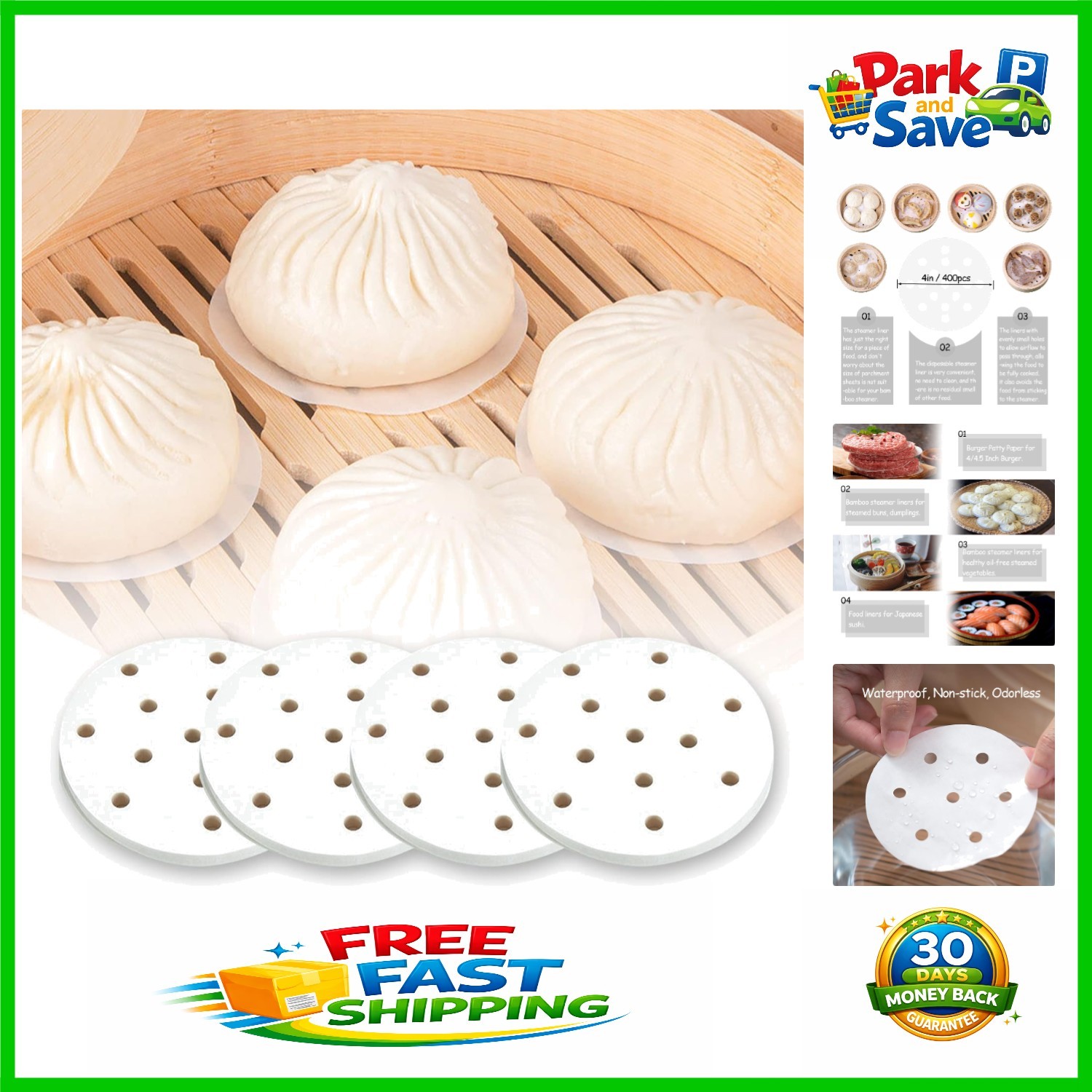 400 Pcs Non-Stick Bamboo Steamer Liners – 4 Inch Sheets for Perfect Cooking