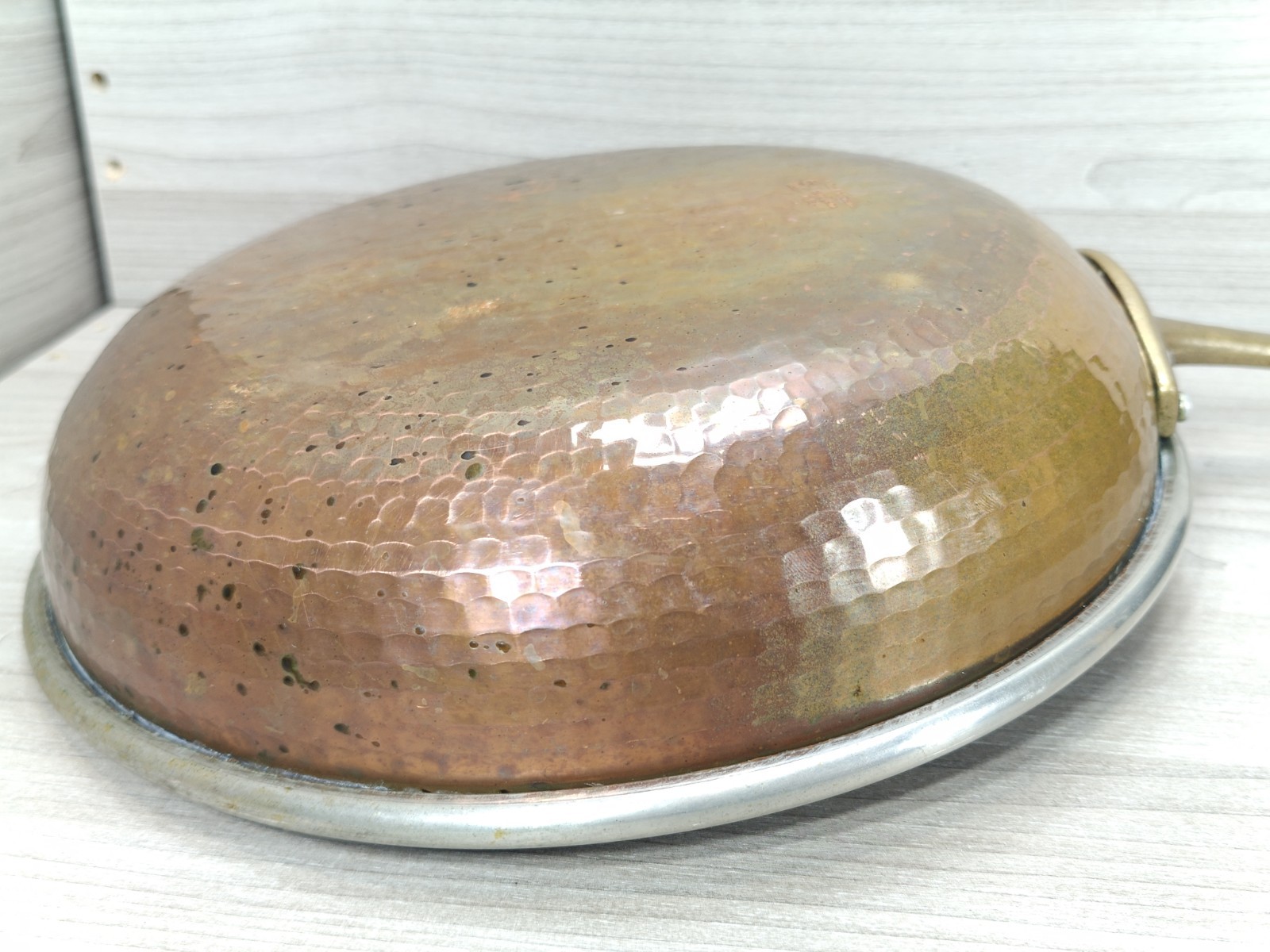 CU ARTIGIANA Hammered Copper 11.5″ IN SAUCIER Pan W/ Tin Lining Made In Italy