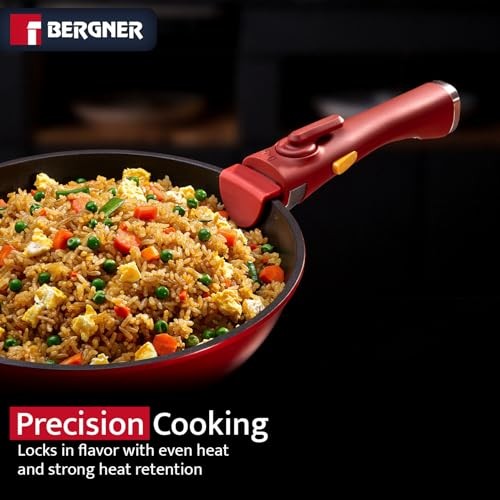 Bergner 11-Piece Non-Stick Cookware Set Detachable Handles Stackable Red