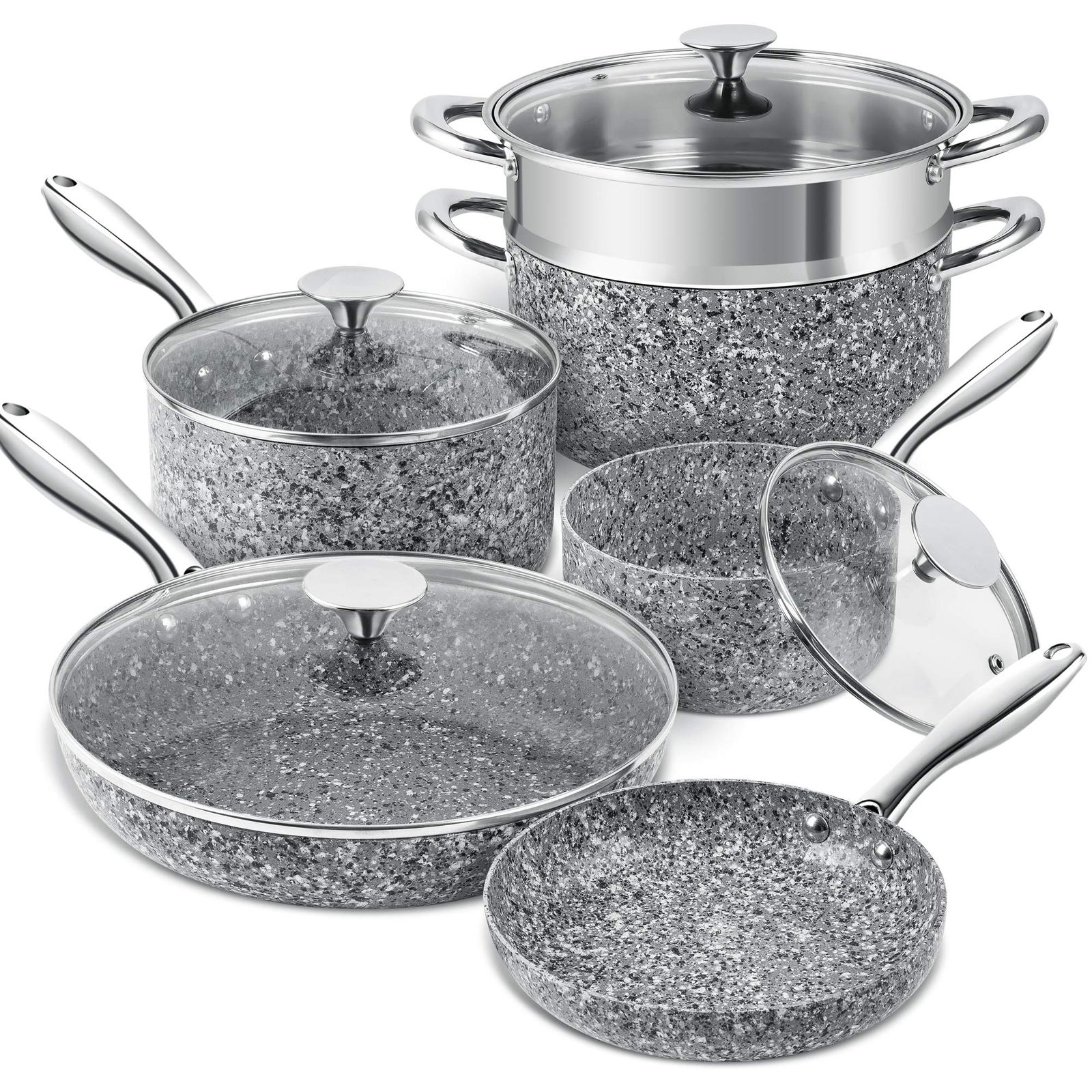 MICHELANGELO Stone Cookware Set 10 Piece Ultra Nonstick Pots and Pans Set wit…