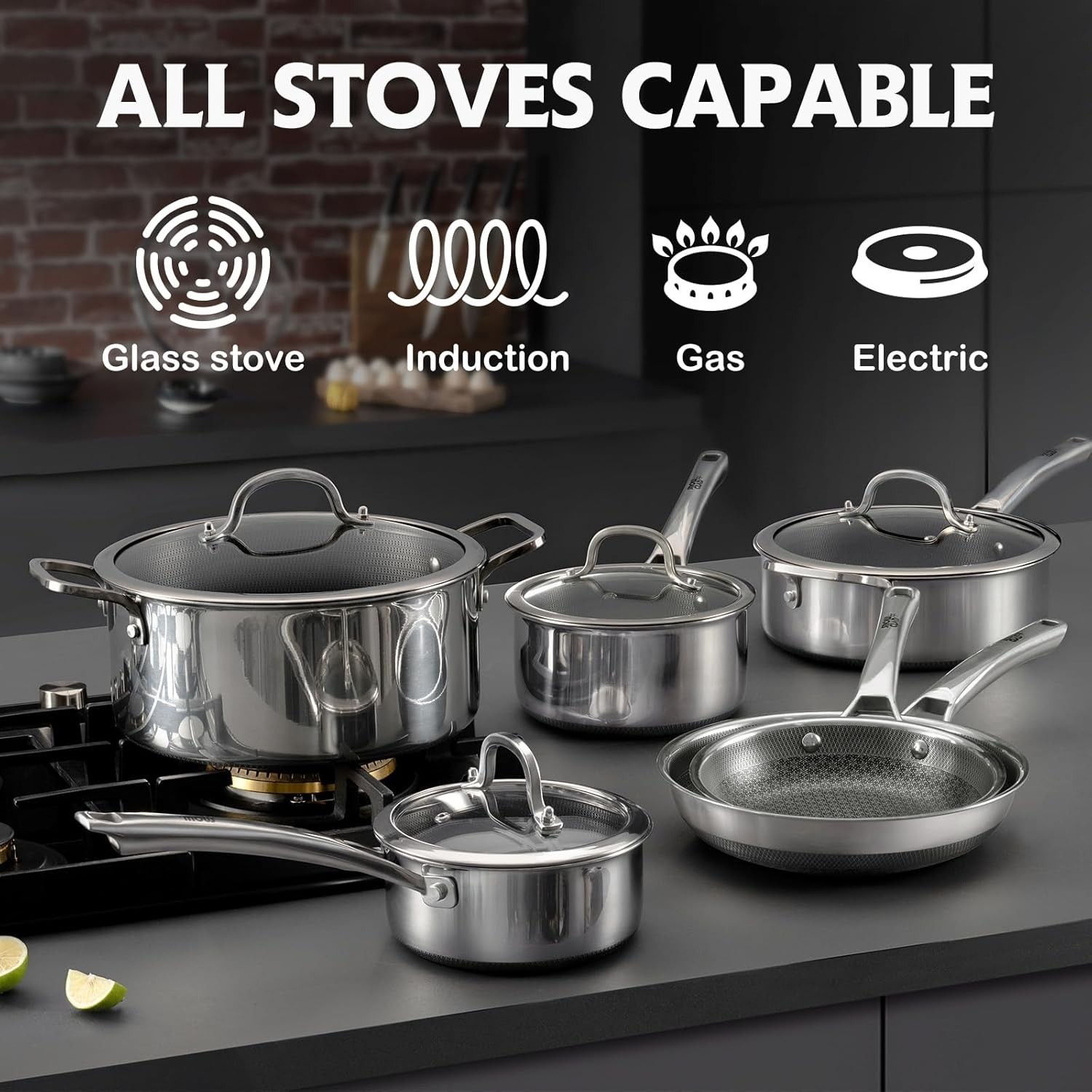 5 Quart Nonstick Stainless Steel Saute Pan with Lid – PFOA Free & Oven Safe