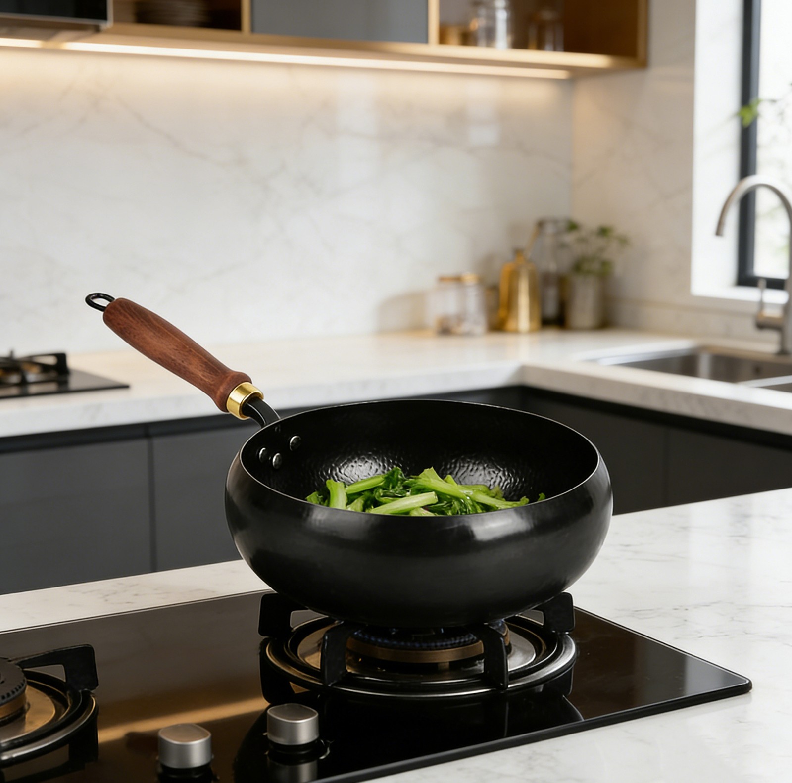 Hand-forged Hammered Wok, Deep Round Bottom Wok, Multi-purpose Stir Fry Pot