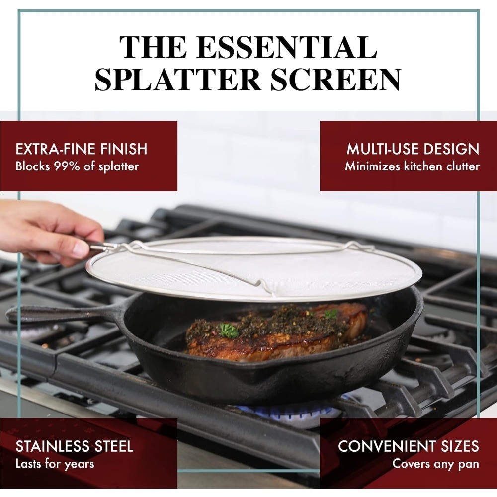 Splatter Screen for Frying Pan – 13 Inch Stainless Steel Grease Splatter Guard –