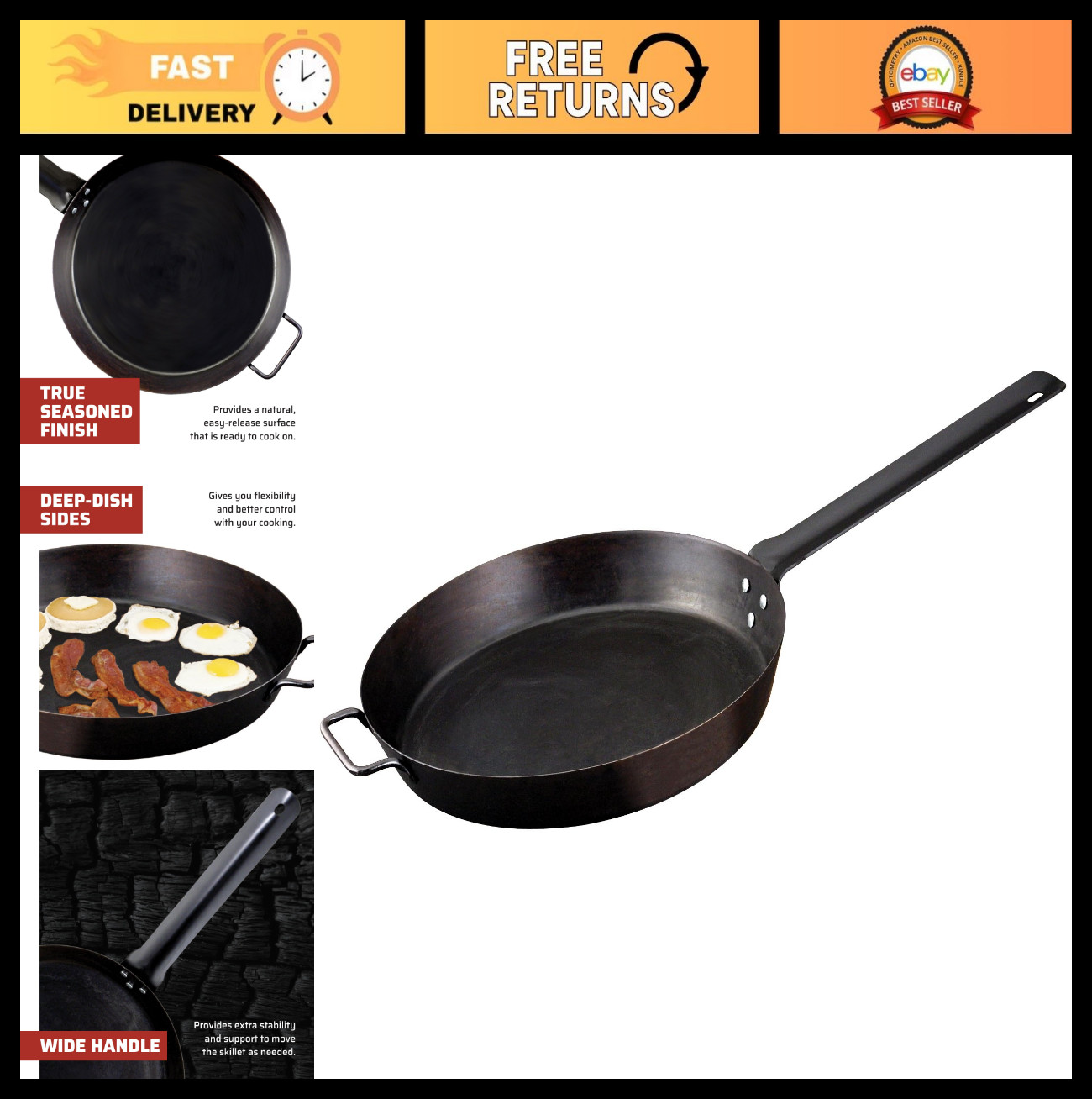 20″ Seasoned Steel Skillet – Heavy Duty Camp Cooking, Outdoor Griddle, Non-Stick