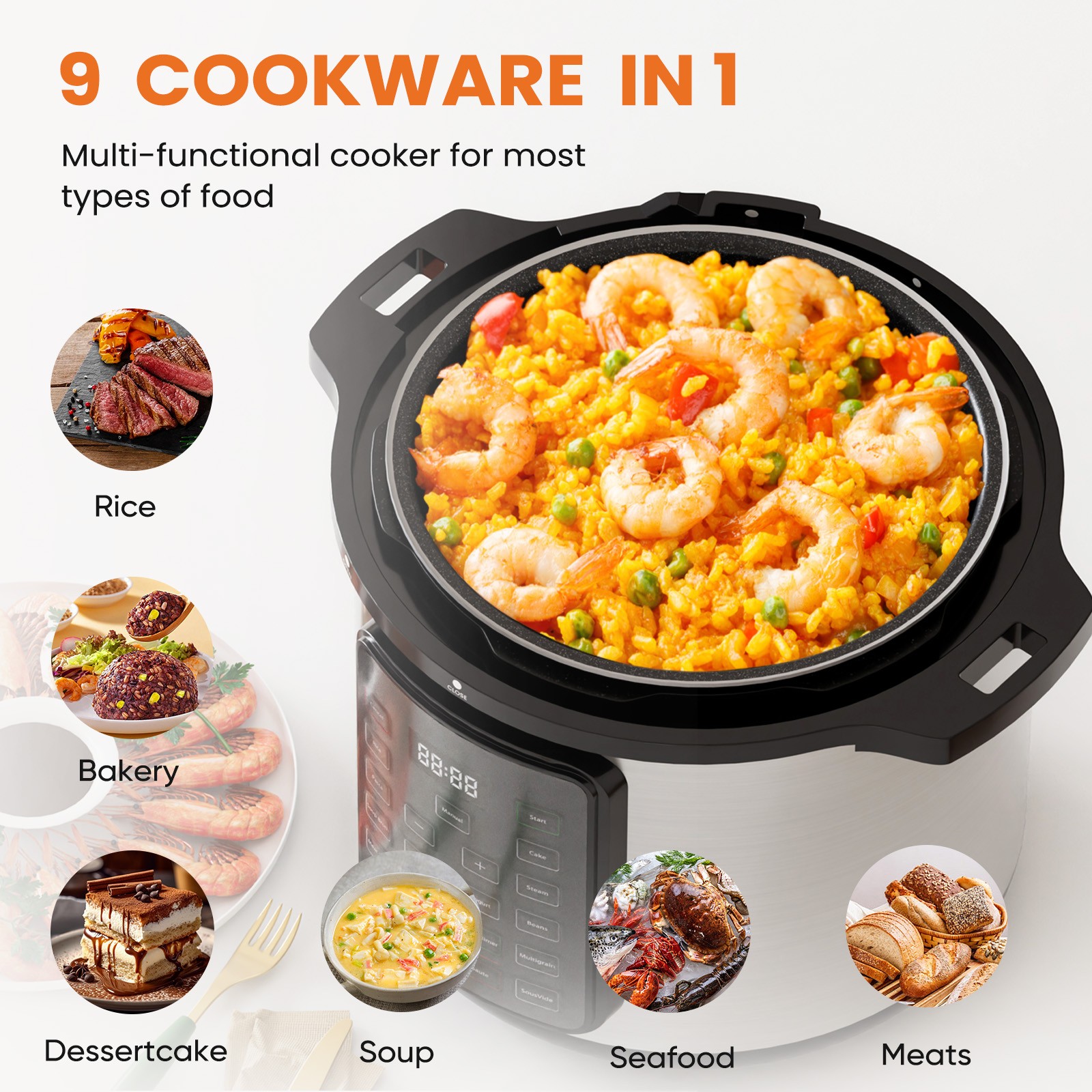 9 In 1 Electric Pressure Cooker, Warmer & Sterilizer, Saute, Slow Cooker, Rice C
