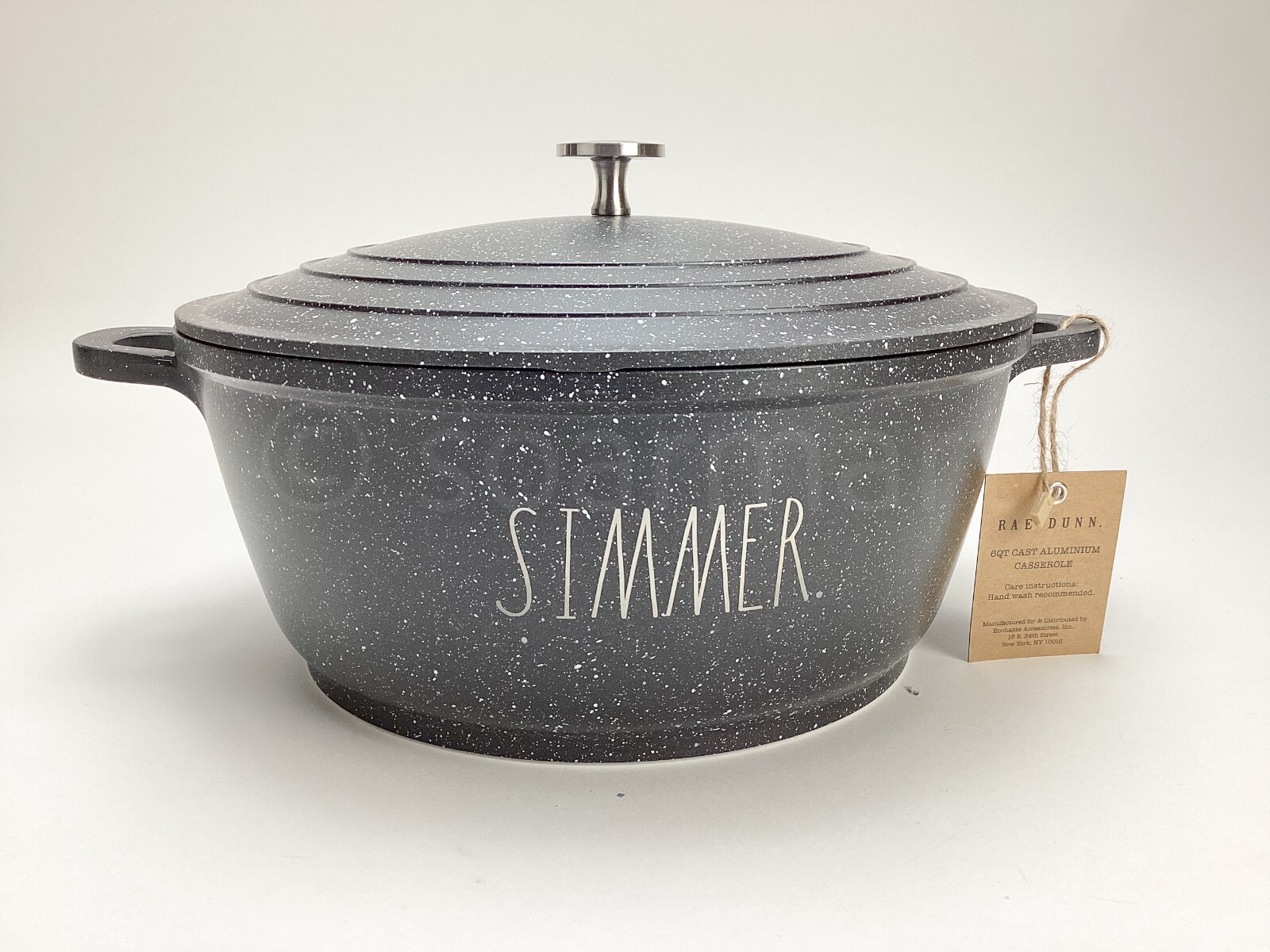 Rae Dunn Cast Aluminum 6-qt Stock Pot Casserole With Lid “SIMMER” Black NW