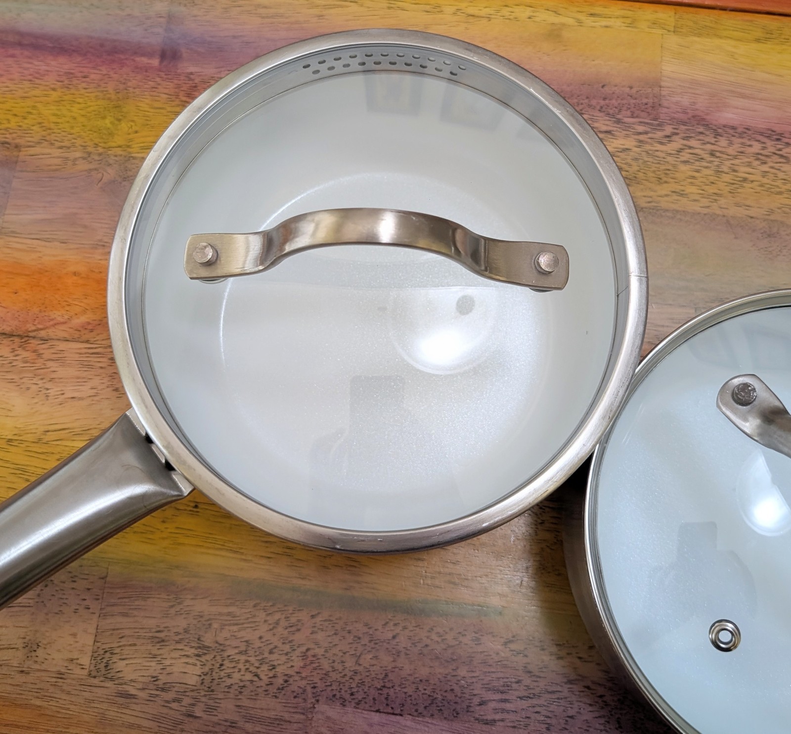 ⭐Oster Pot Pan Non Stick 2 Piece Aluminum Cookware Set in Gray Metal Handles