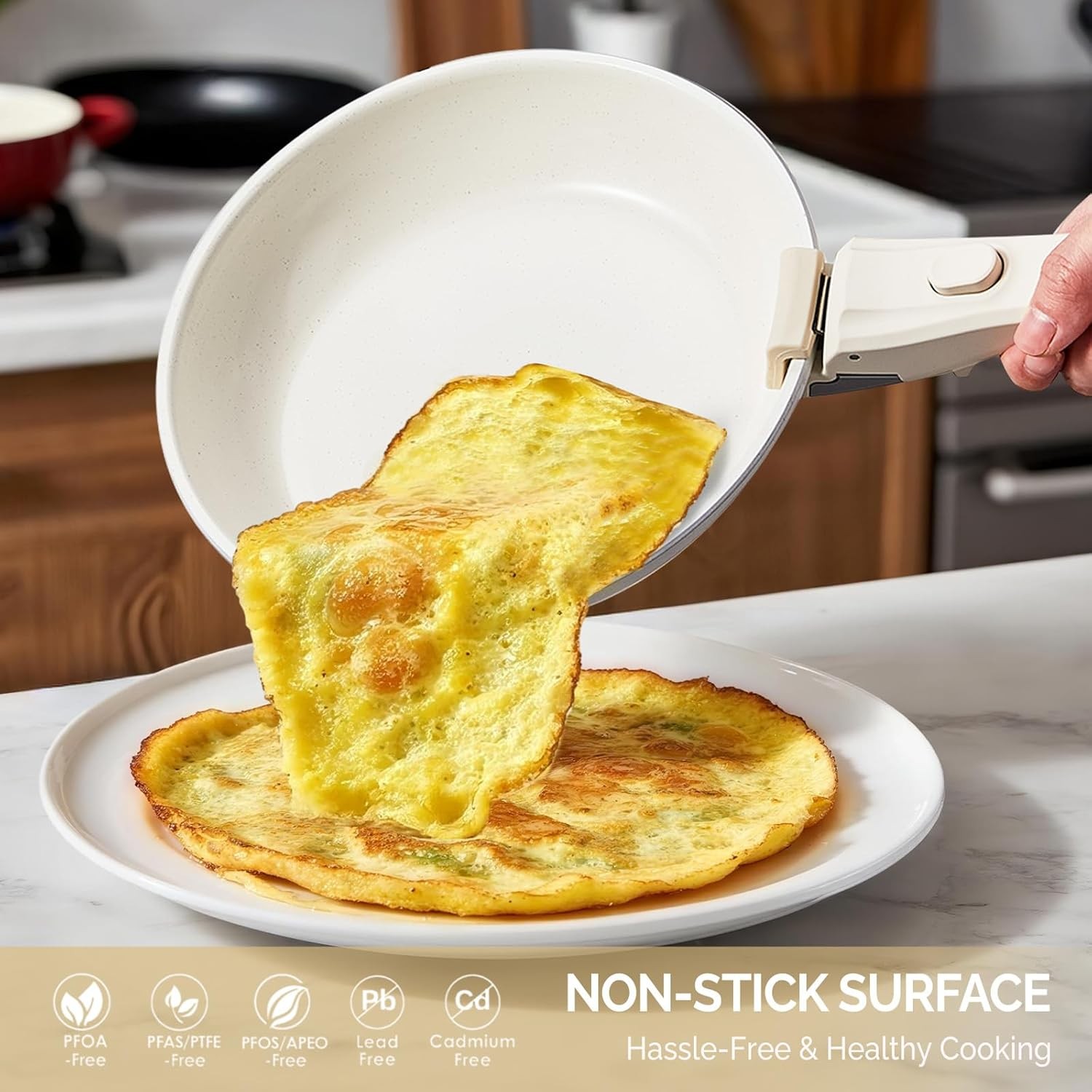 19 Pcs Nonstick Pots and Pans Set, Cast Aluminum Cookware with Detachable Handle