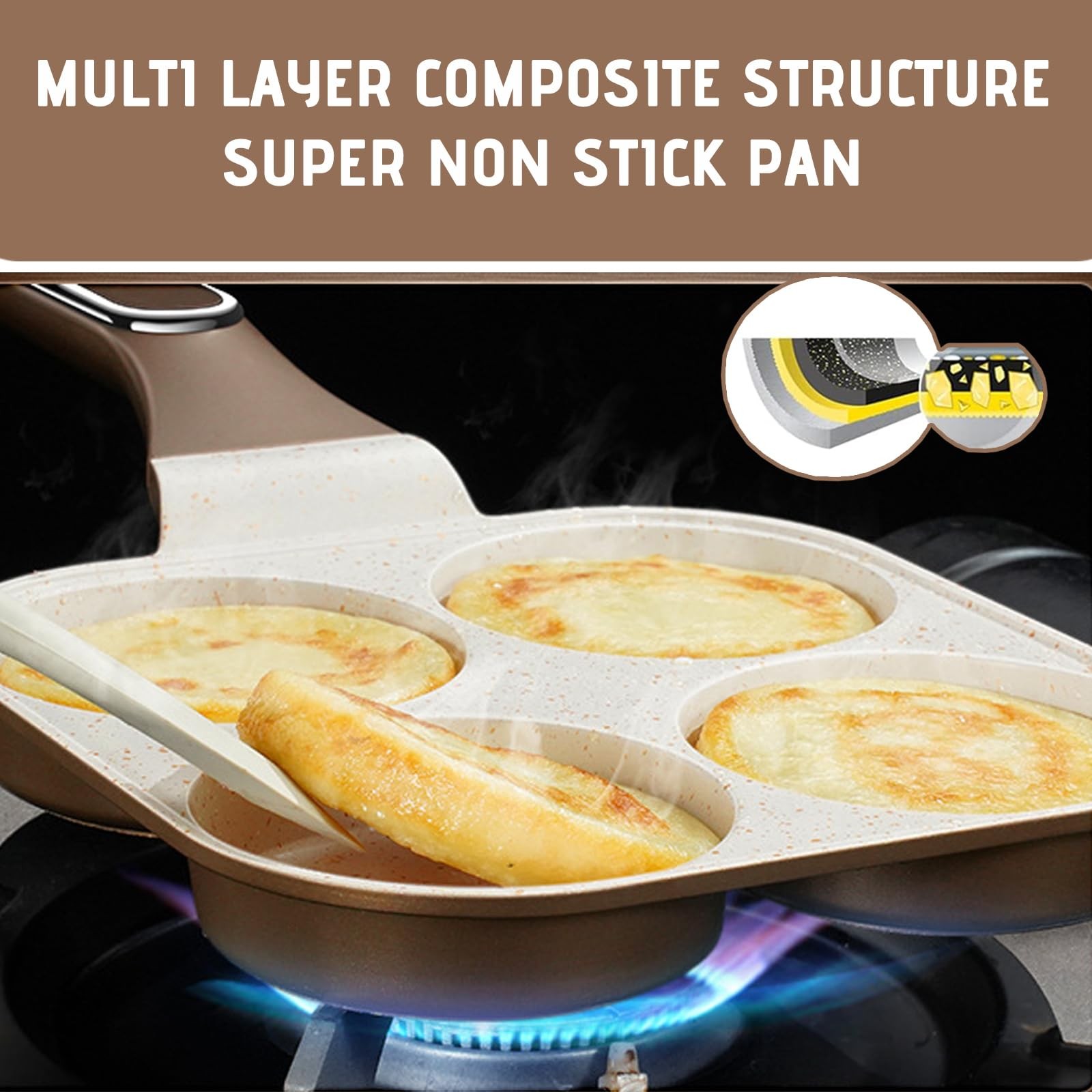 1 PC 4Cup 4in1 Nonstick Omelet Egg Frying Pan Divided Breakfast Grill White