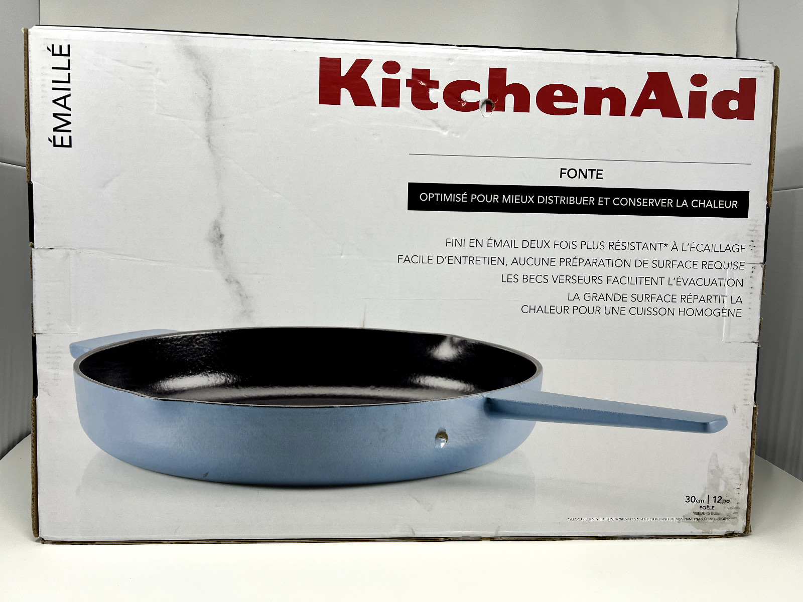 Kitchenaid Enameled Cast Iron Skillet with Helper Handle Pour Spouts Blue Velvet