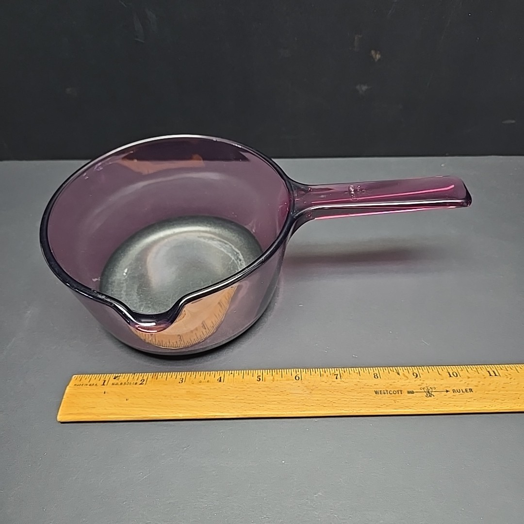 VTG Pyrex Visions Cranberry Glass Saucepan 1L 1 Liter Approx 1 Quart Marked USA