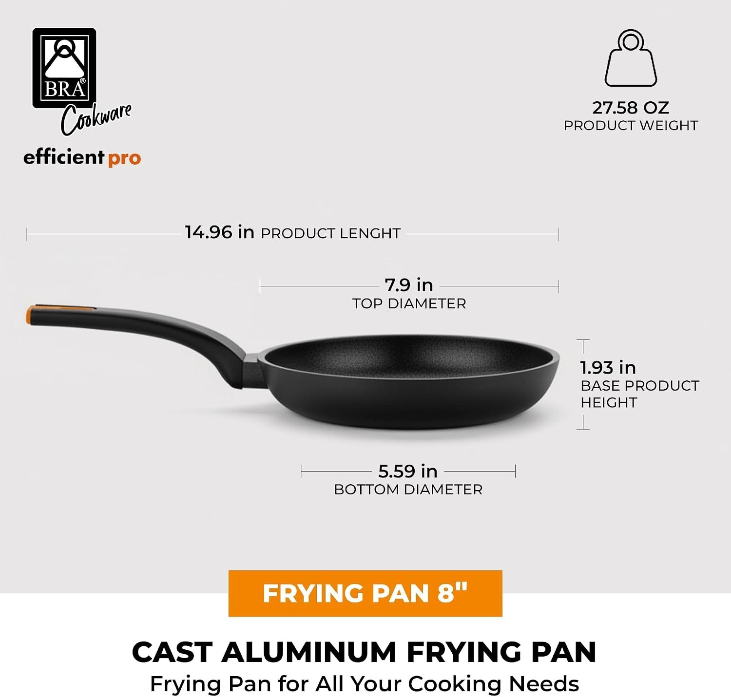 8 Inch Nonstick Frying Pan Cast Aluminum Skillet All Cooktops