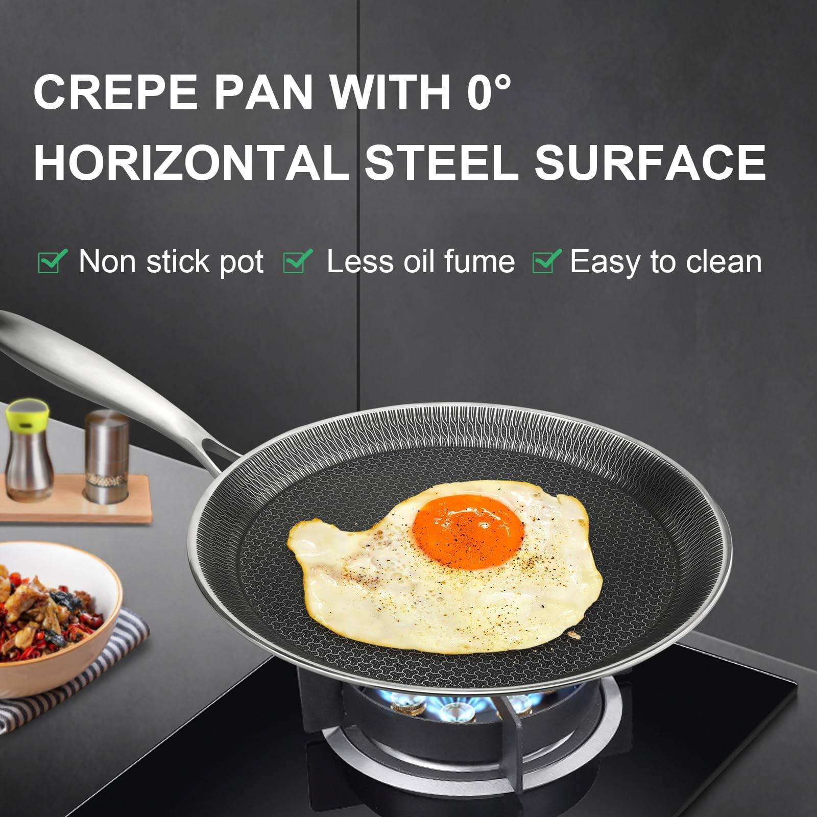 Nonstick Crepe Pan, 11Inch Stainless Steel Crepe Pan, Honeycomb Coating Flat Ski