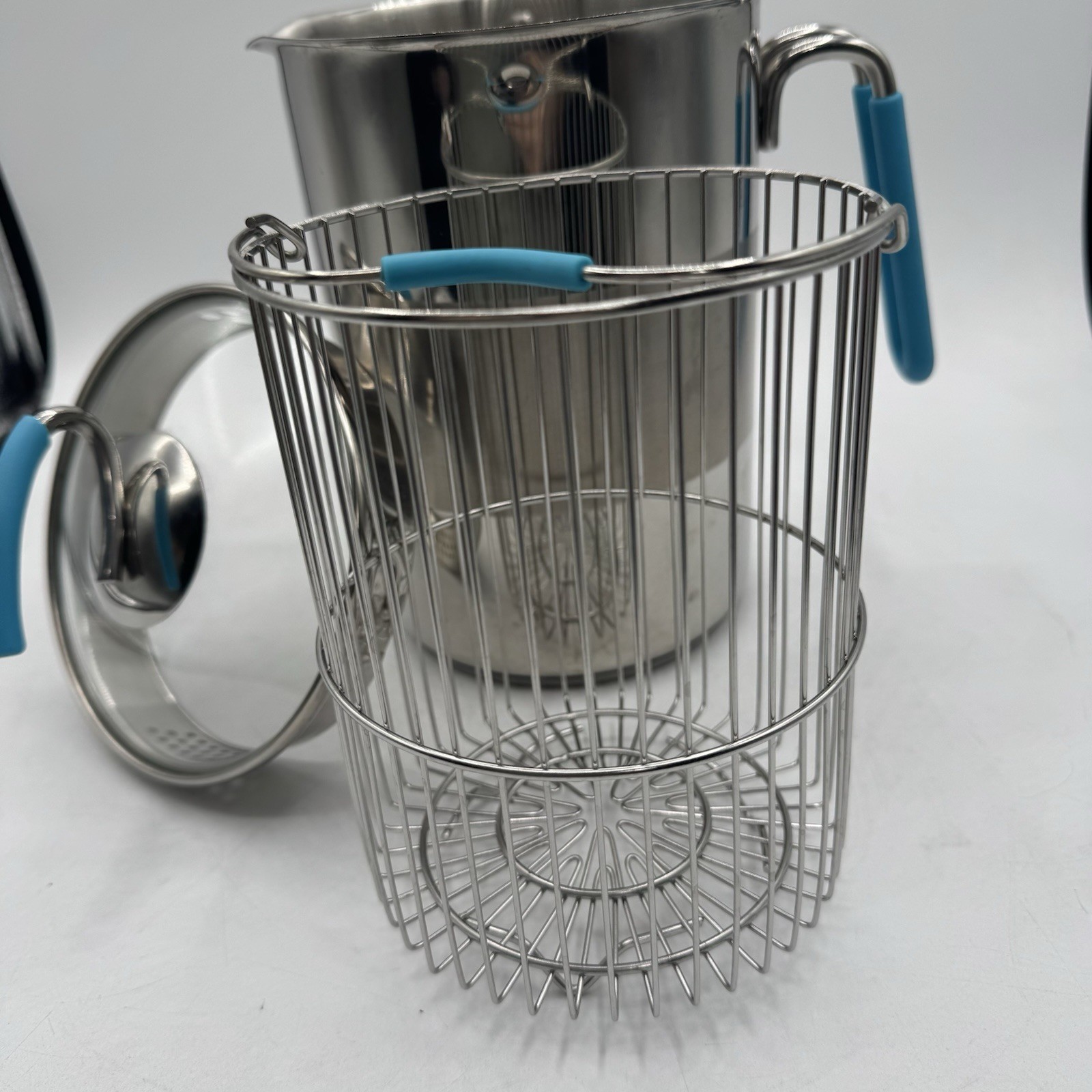 Kuhn Rikon Teal 4th Burner Pot Asparagus steamer Corn Cob Steamer With Basket