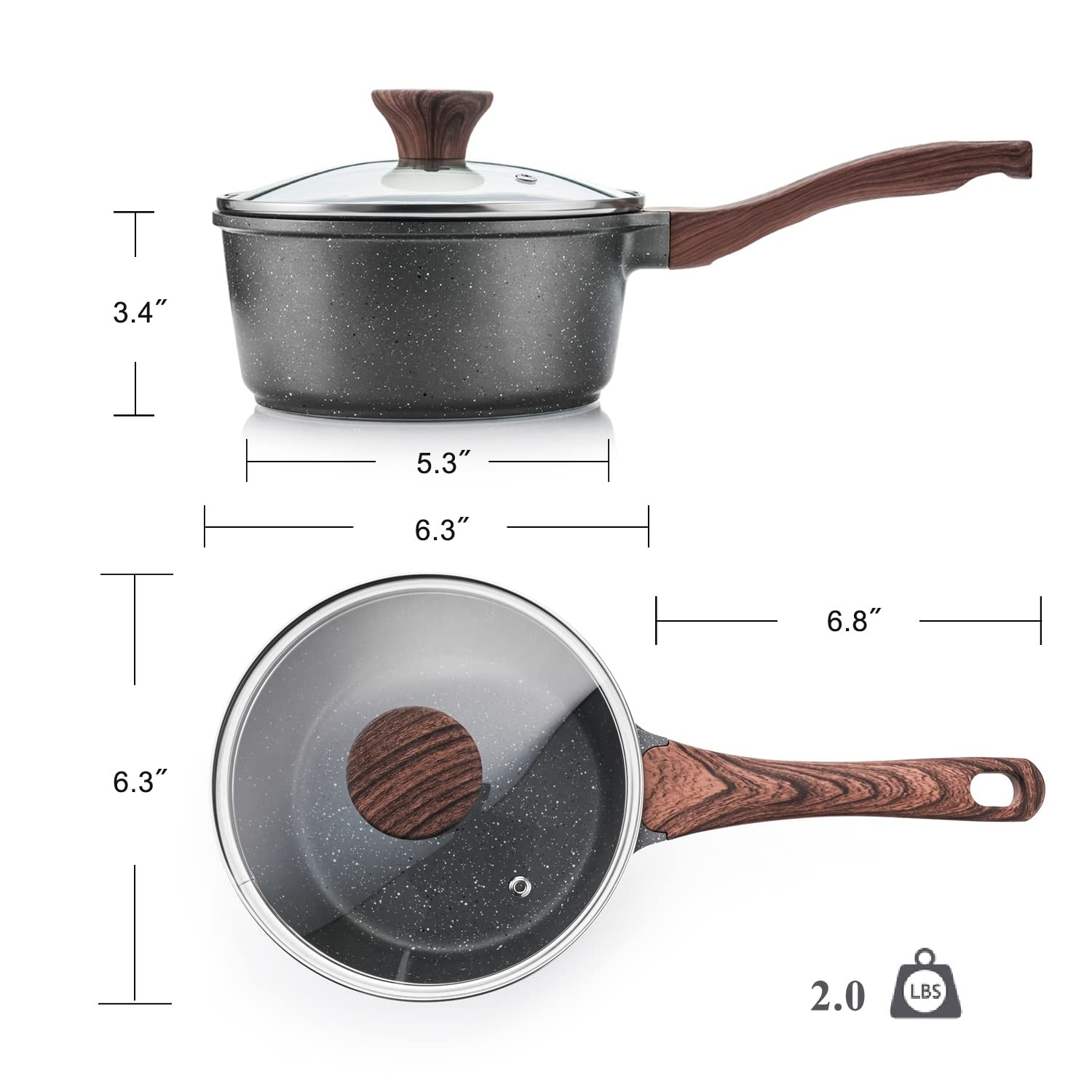 SENSARTE Nonstick Saucepan with Lid 1.5 Quarts Small Pot with Swiss Granite