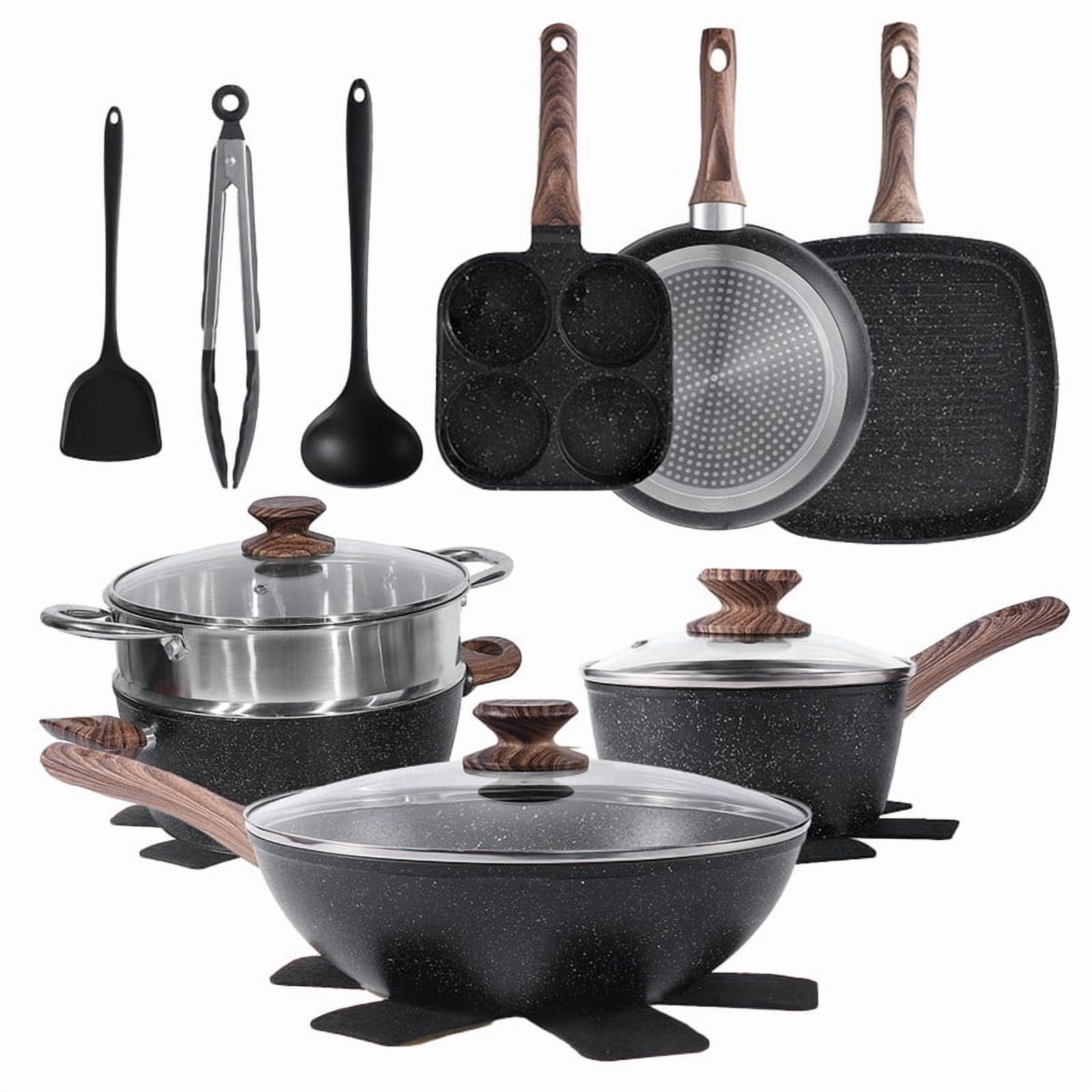 17 Pcs Non-Stick Pots & Pans Non-toxic Kitchen Cooking Set W/ Stay-Cool Handles
